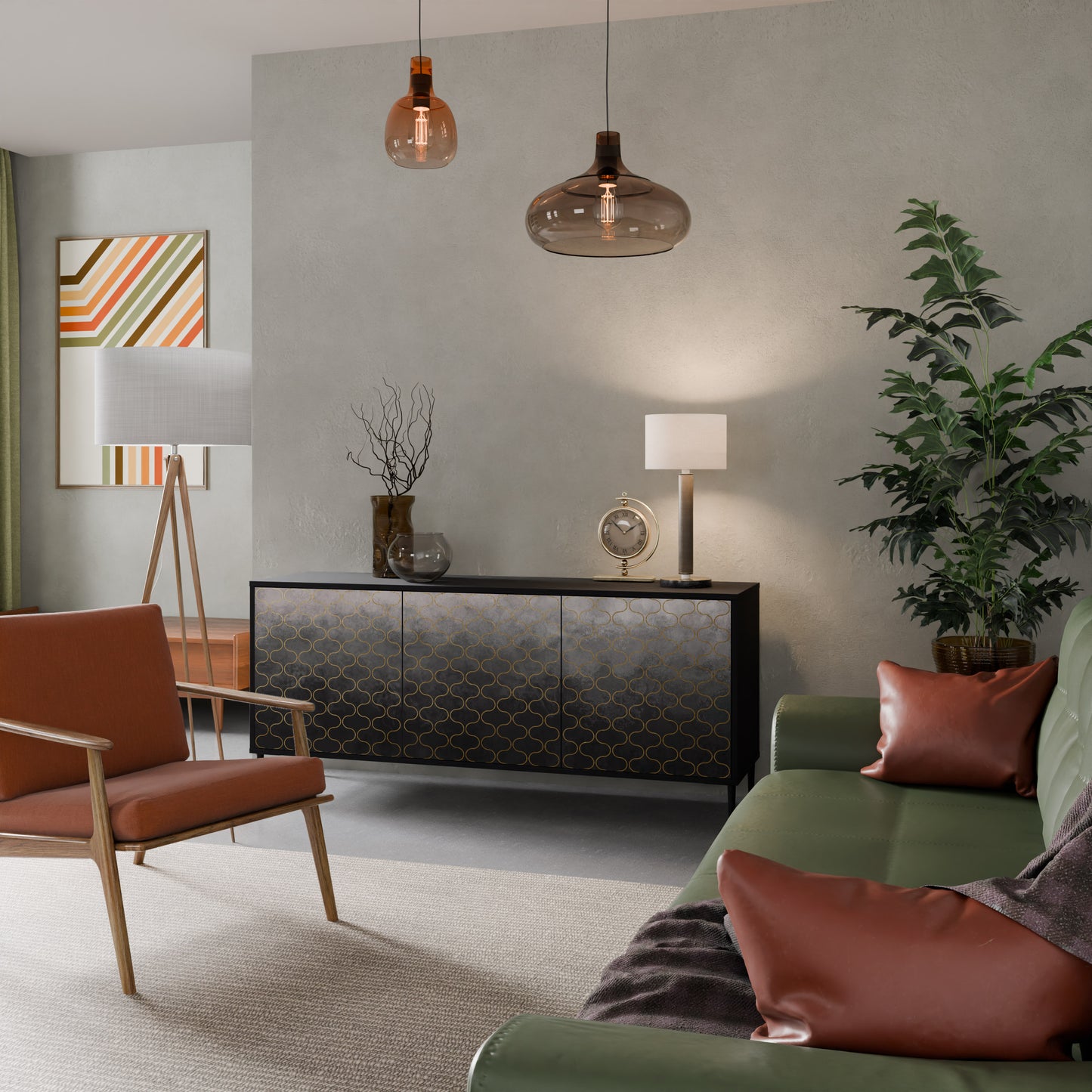 TESSELATED GRÅLIG 3-dörrars skänk i svart finish