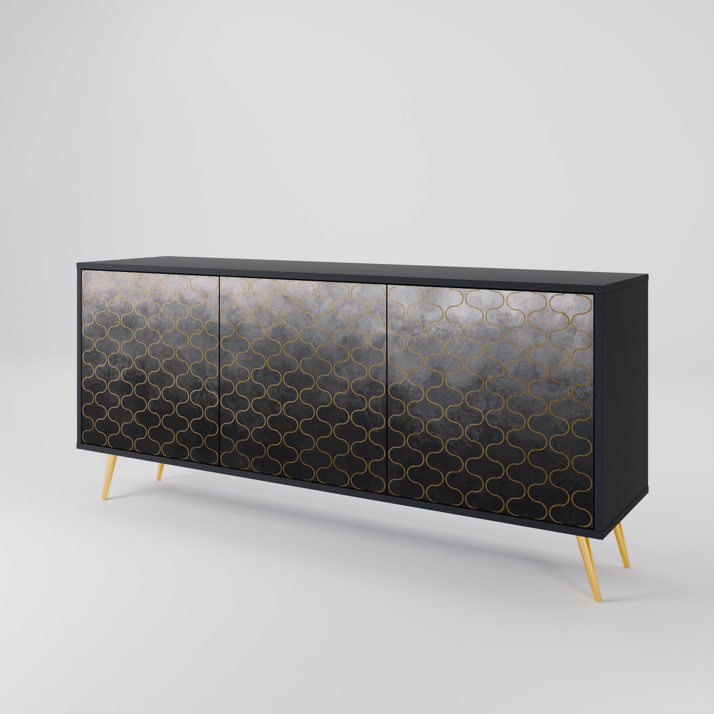 TESSELATED GRÅLIG 3-dörrars skänk i svart finish