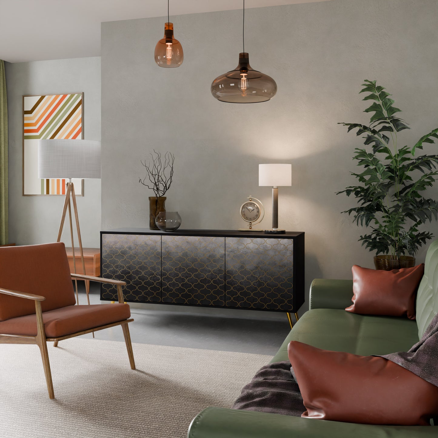 TESSELATED GRÅLIG 3-dörrars skänk i svart finish