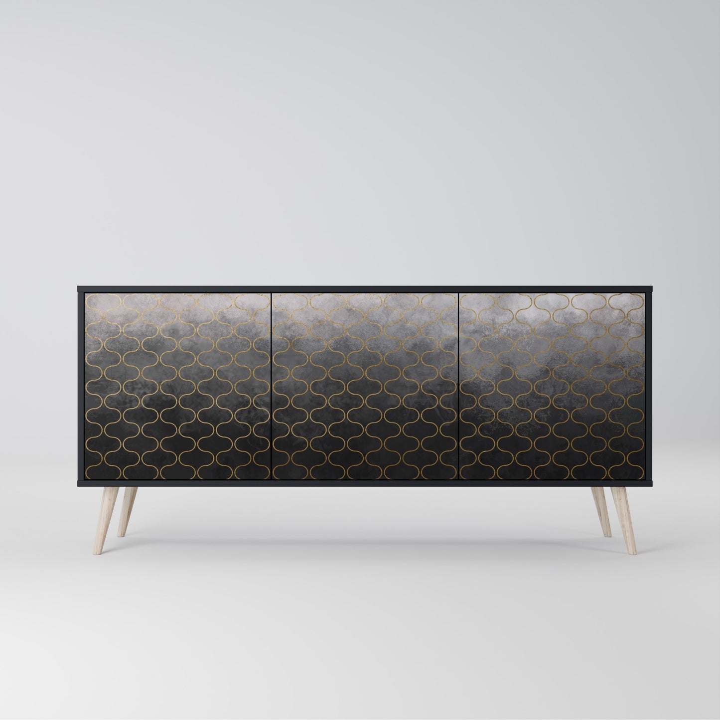 TESSELATED GRÅLIG 3-dörrars skänk i svart finish