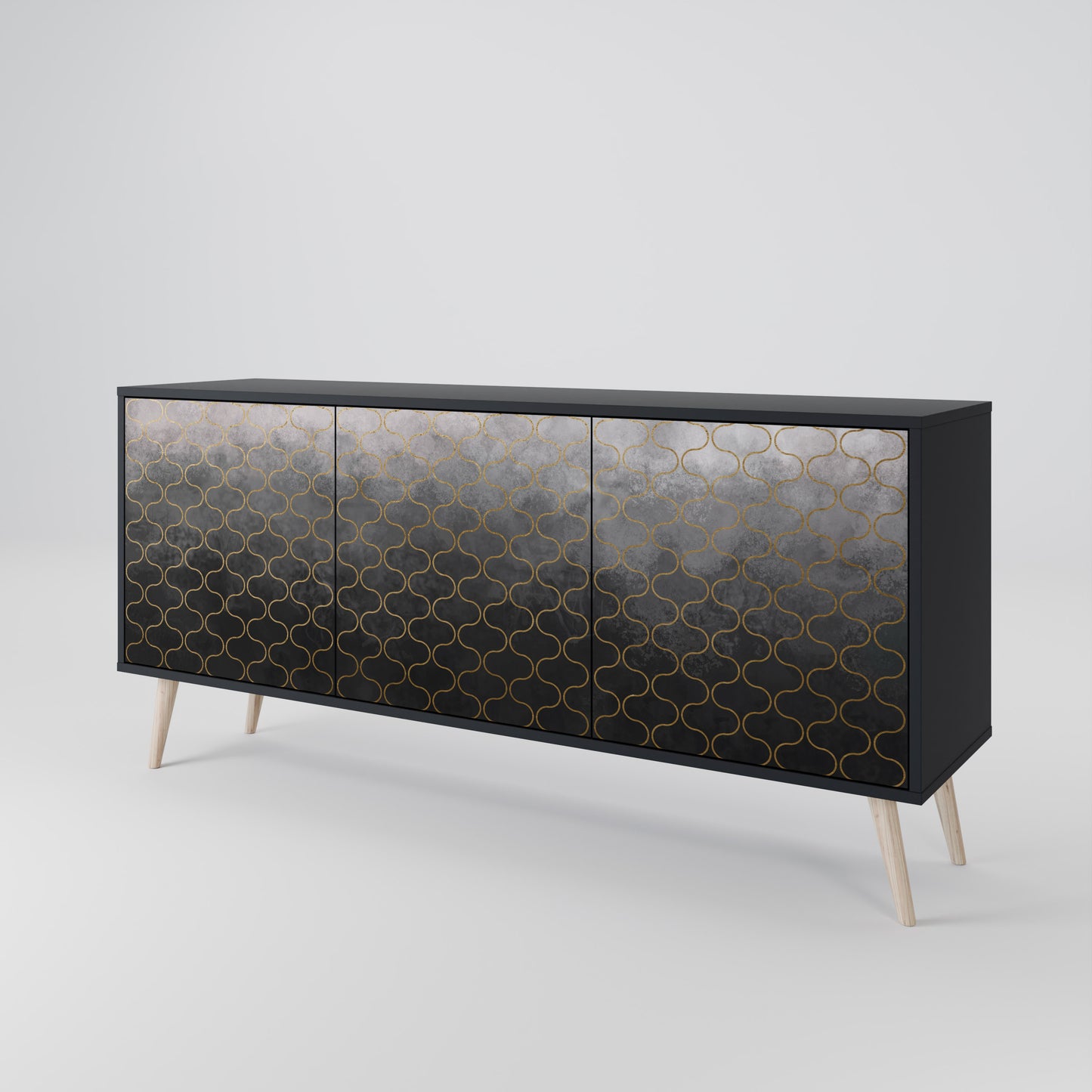 TESSELATED GRÅLIG 3-dörrars skänk i svart finish
