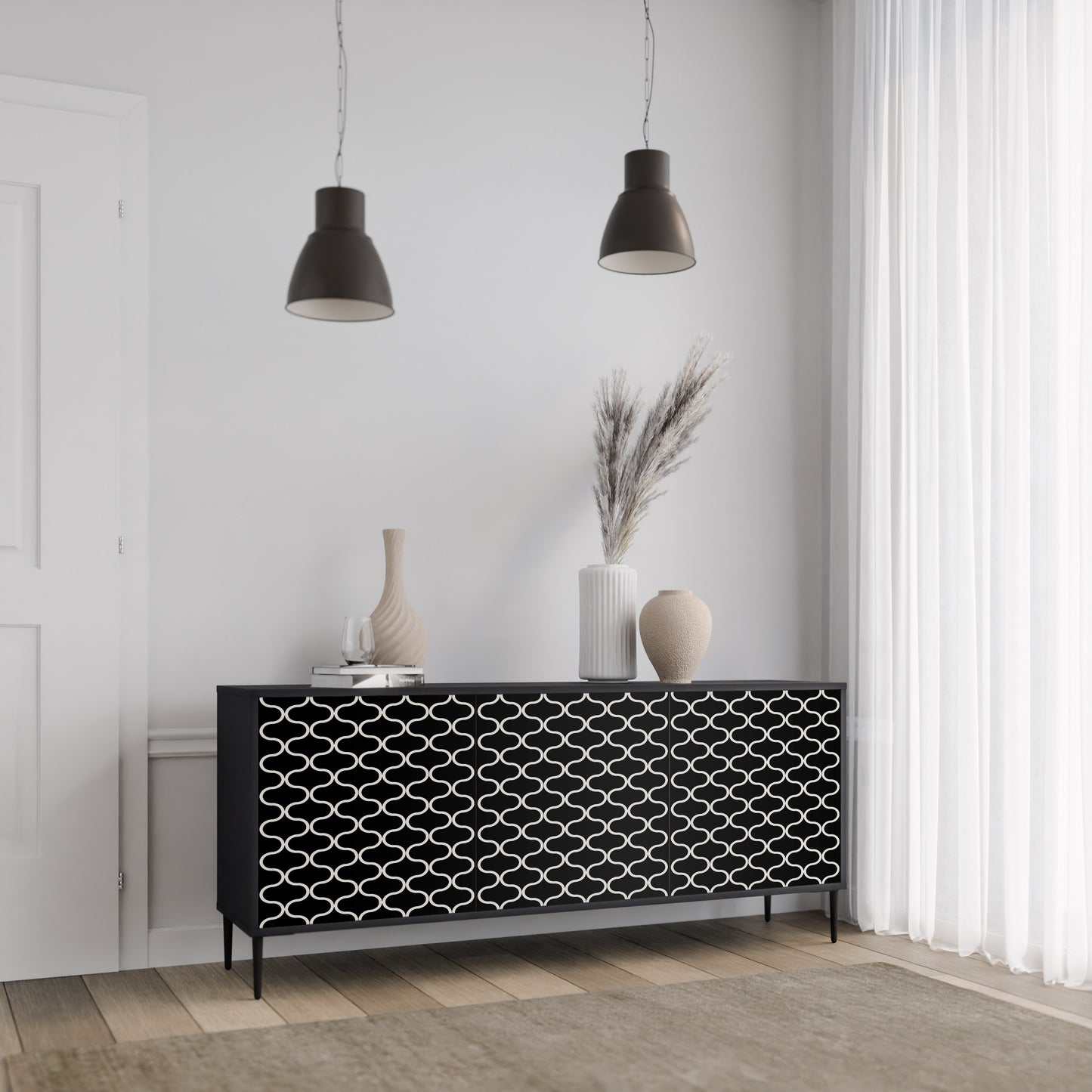 TESSELATED BLACKNESS 3-dörrars skänk i svart finish