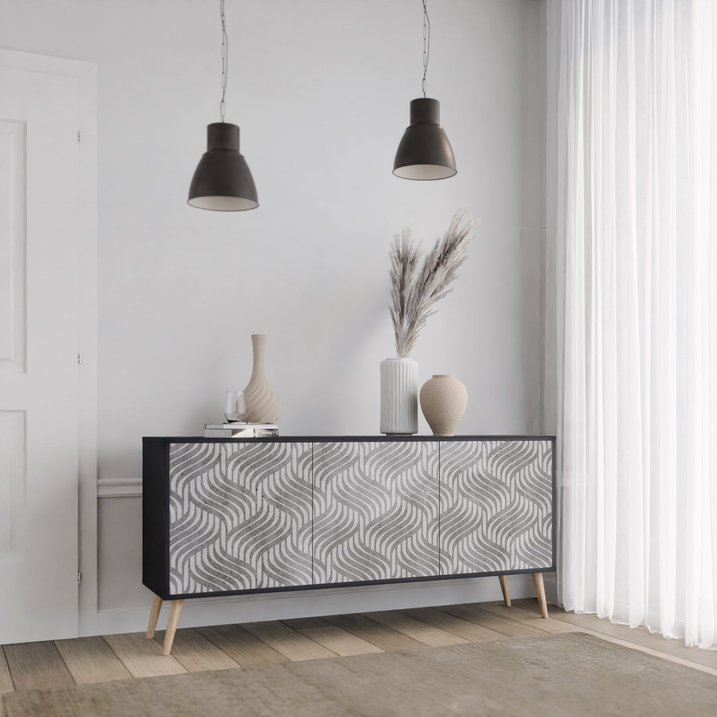 CONCRETE MOVEMENT 3-dörrars skänk i svart finish