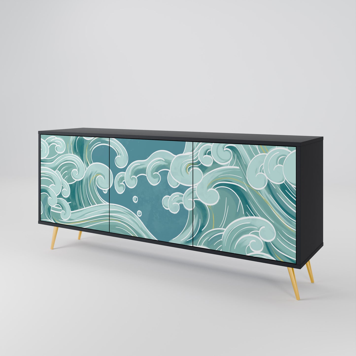 ASIAN SWAY 3-Door Sideboard in Black Finish