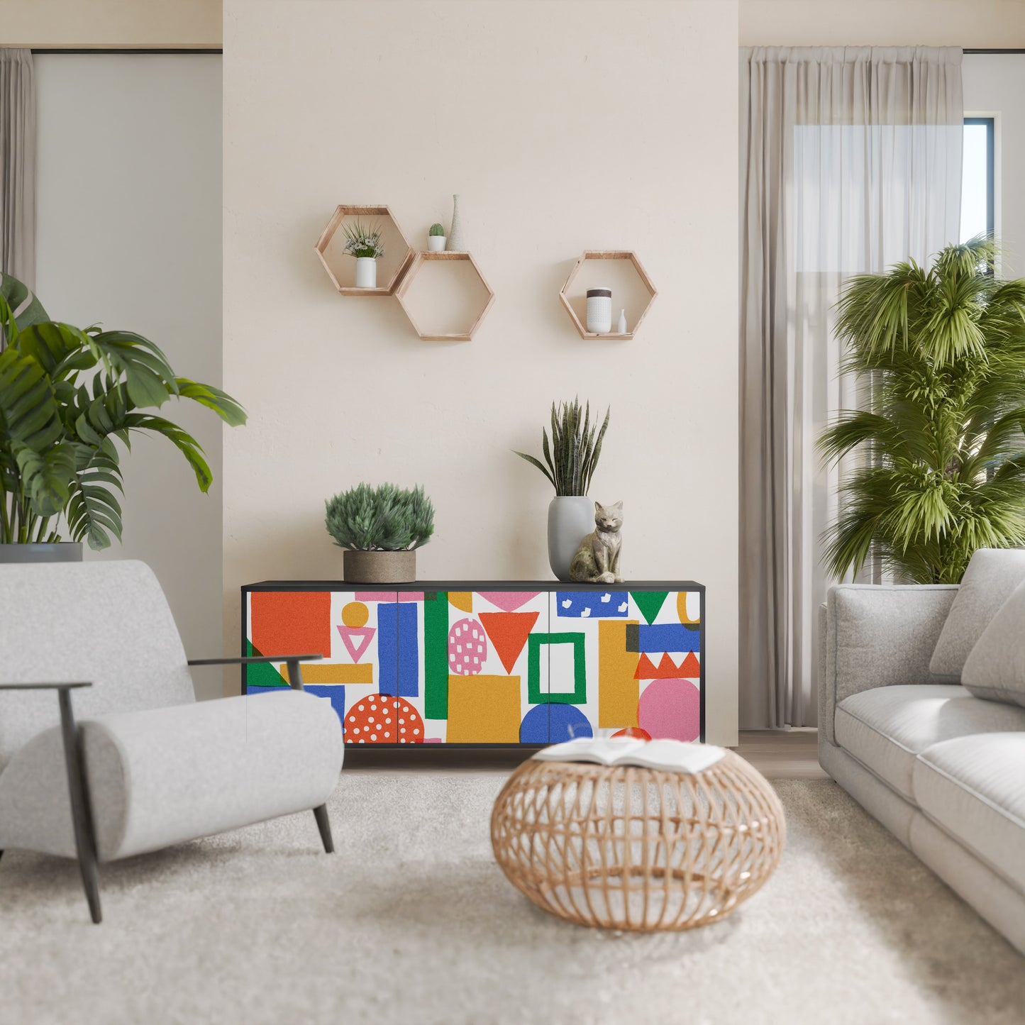 GEOMETRIC GLIMMER 3-dörrars skänk i svart finish