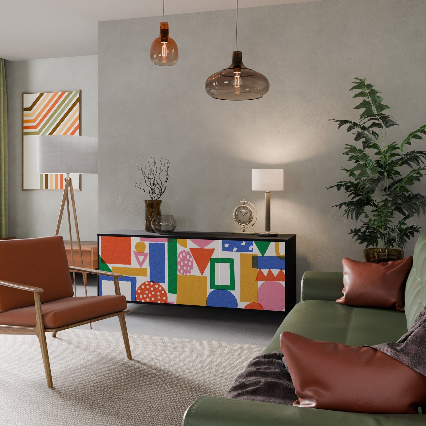 GEOMETRIC GLIMMER 3-dörrars skänk i svart finish