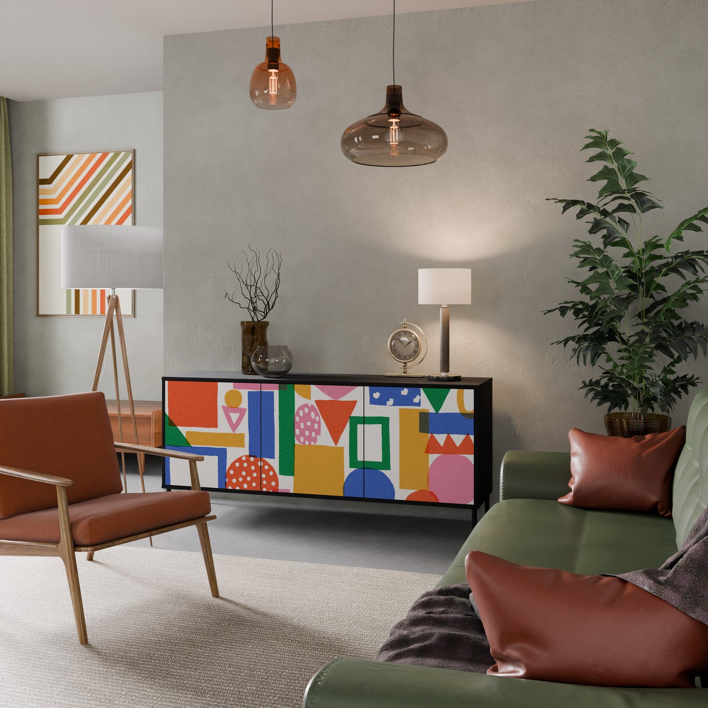 GEOMETRIC GLIMMER 3-dörrars skänk i svart finish