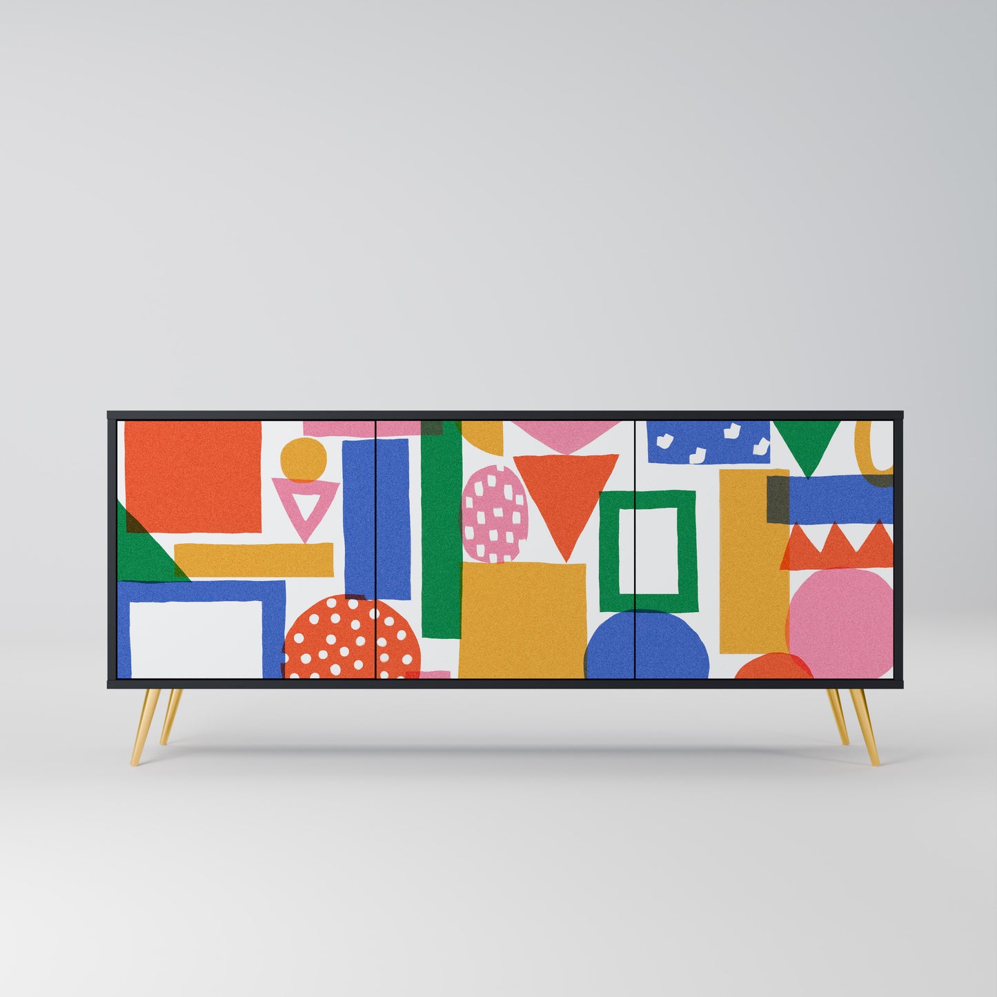 GEOMETRIC GLIMMER 3-dörrars skänk i svart finish