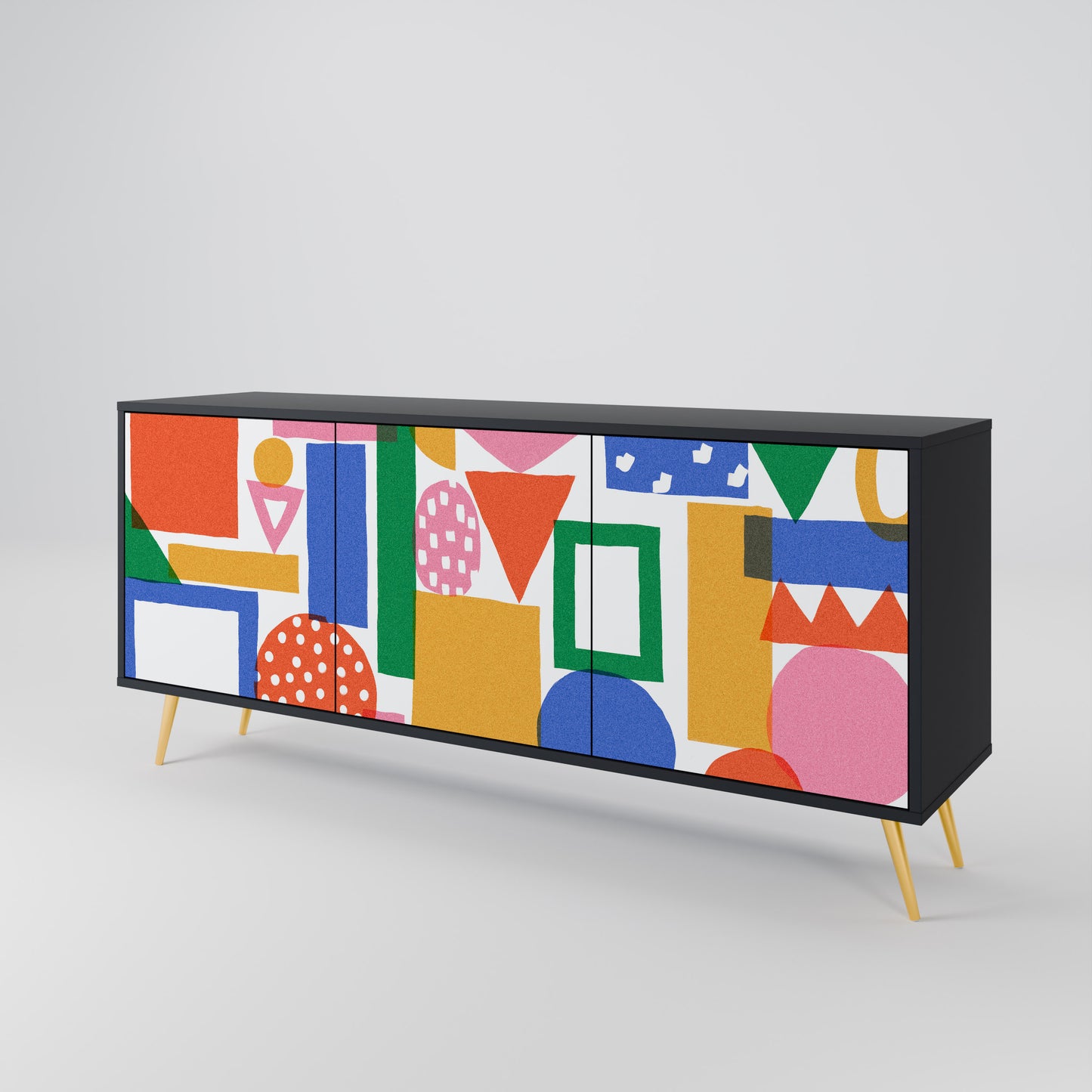 GEOMETRIC GLIMMER 3-dörrars skänk i svart finish