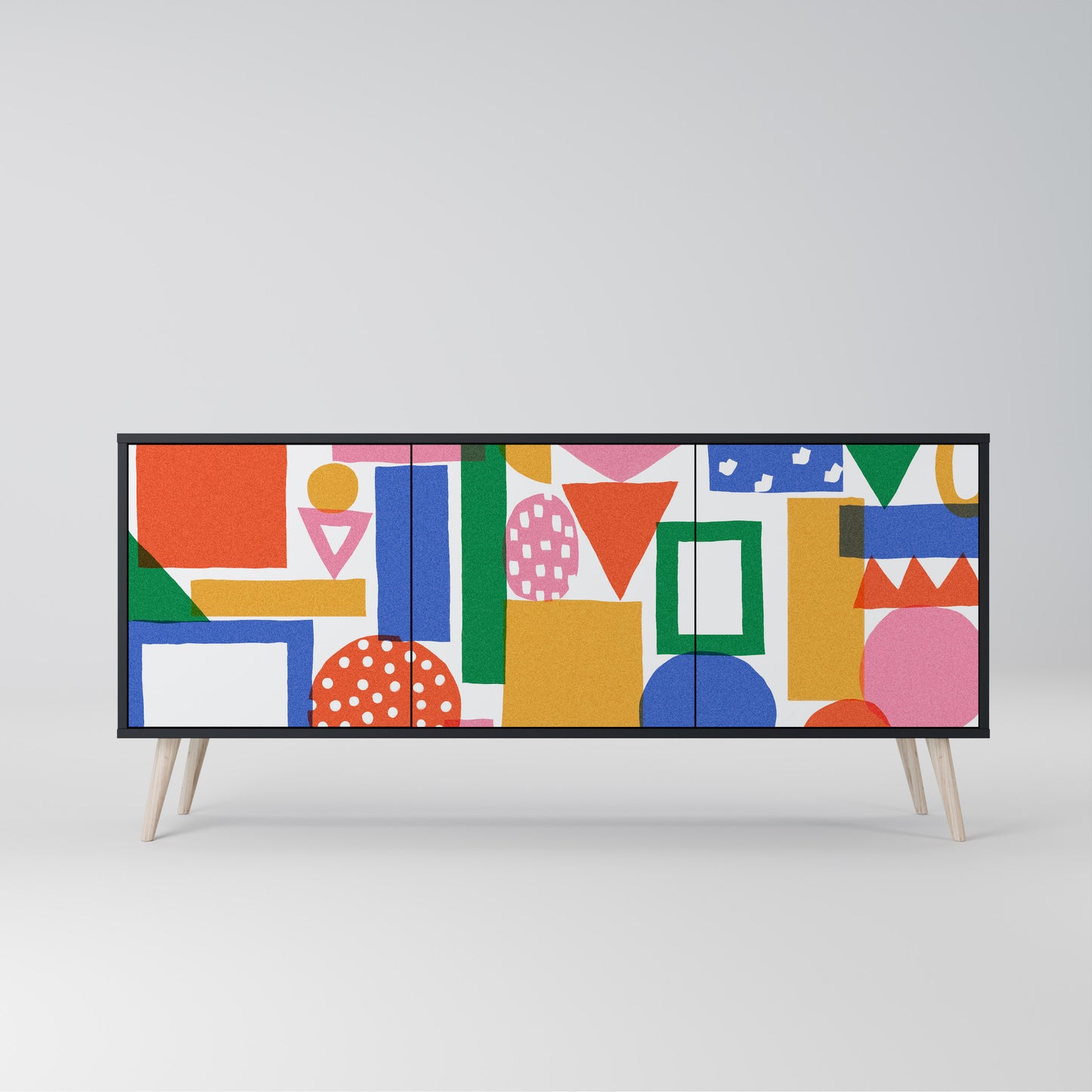 GEOMETRIC GLIMMER 3-dörrars skänk i svart finish