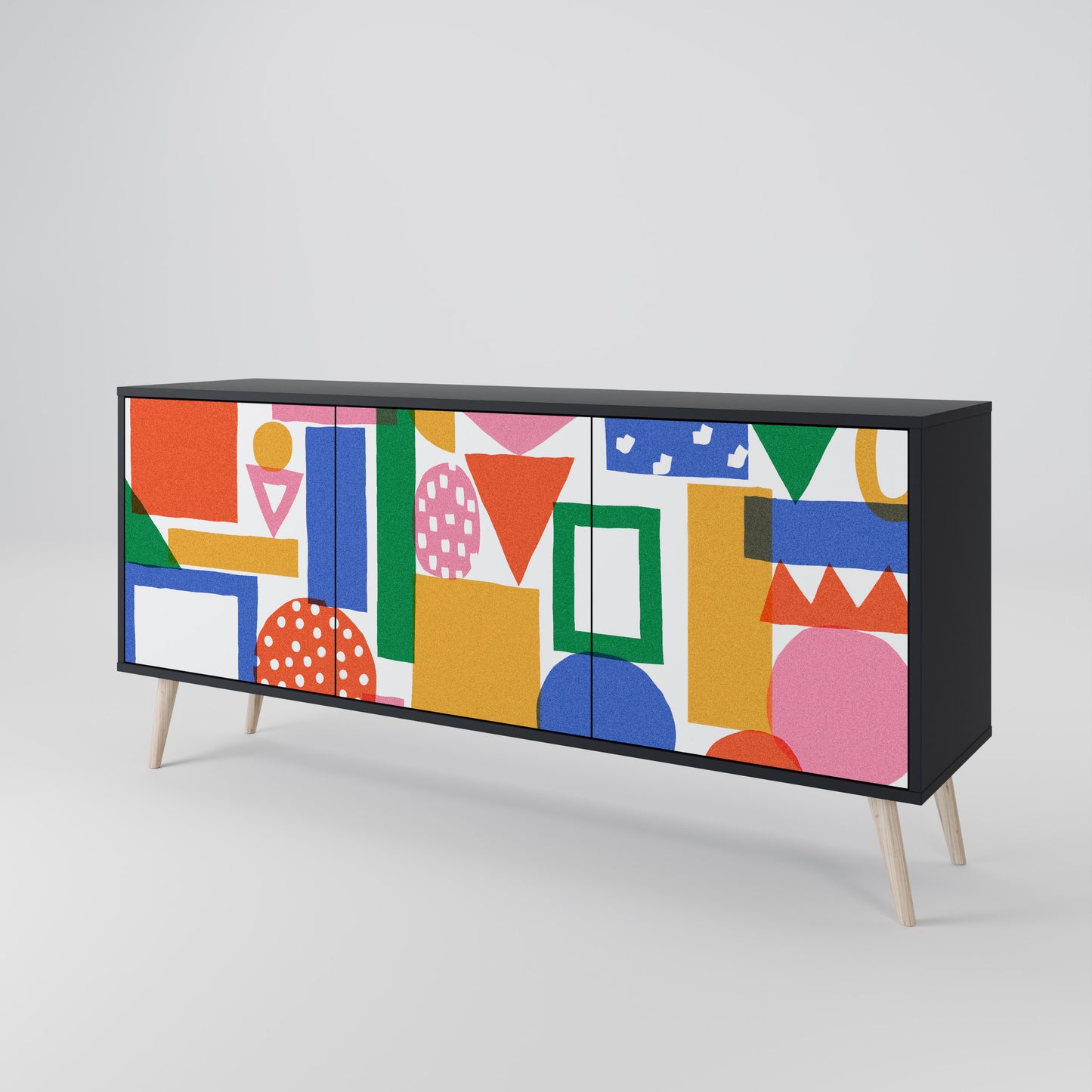 GEOMETRIC GLIMMER 3-dörrars skänk i svart finish
