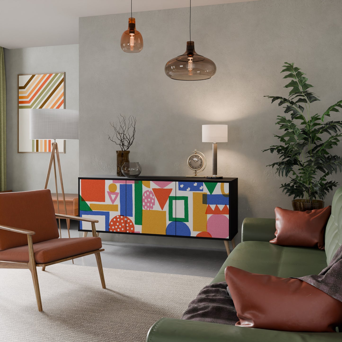 GEOMETRIC GLIMMER 3-dörrars skänk i svart finish