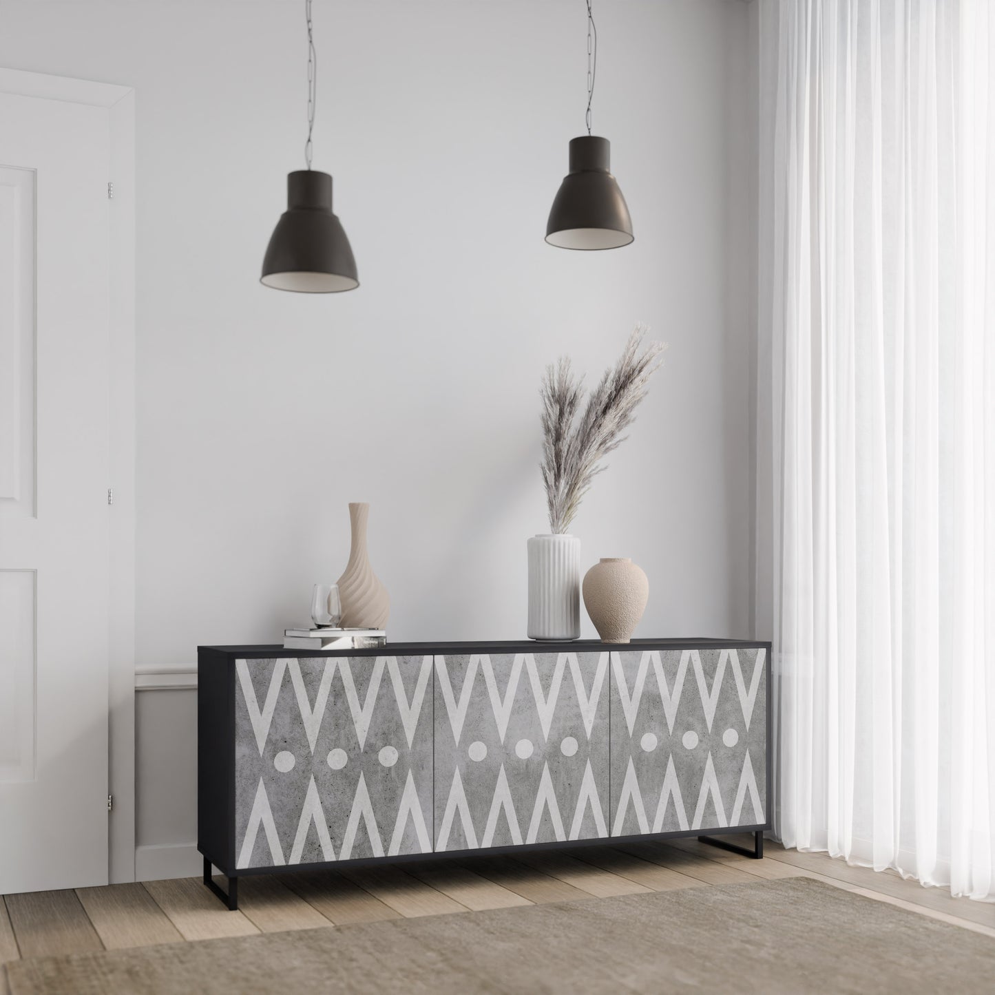 SHARP EDGES 3-Door Sideboard in Black Finish