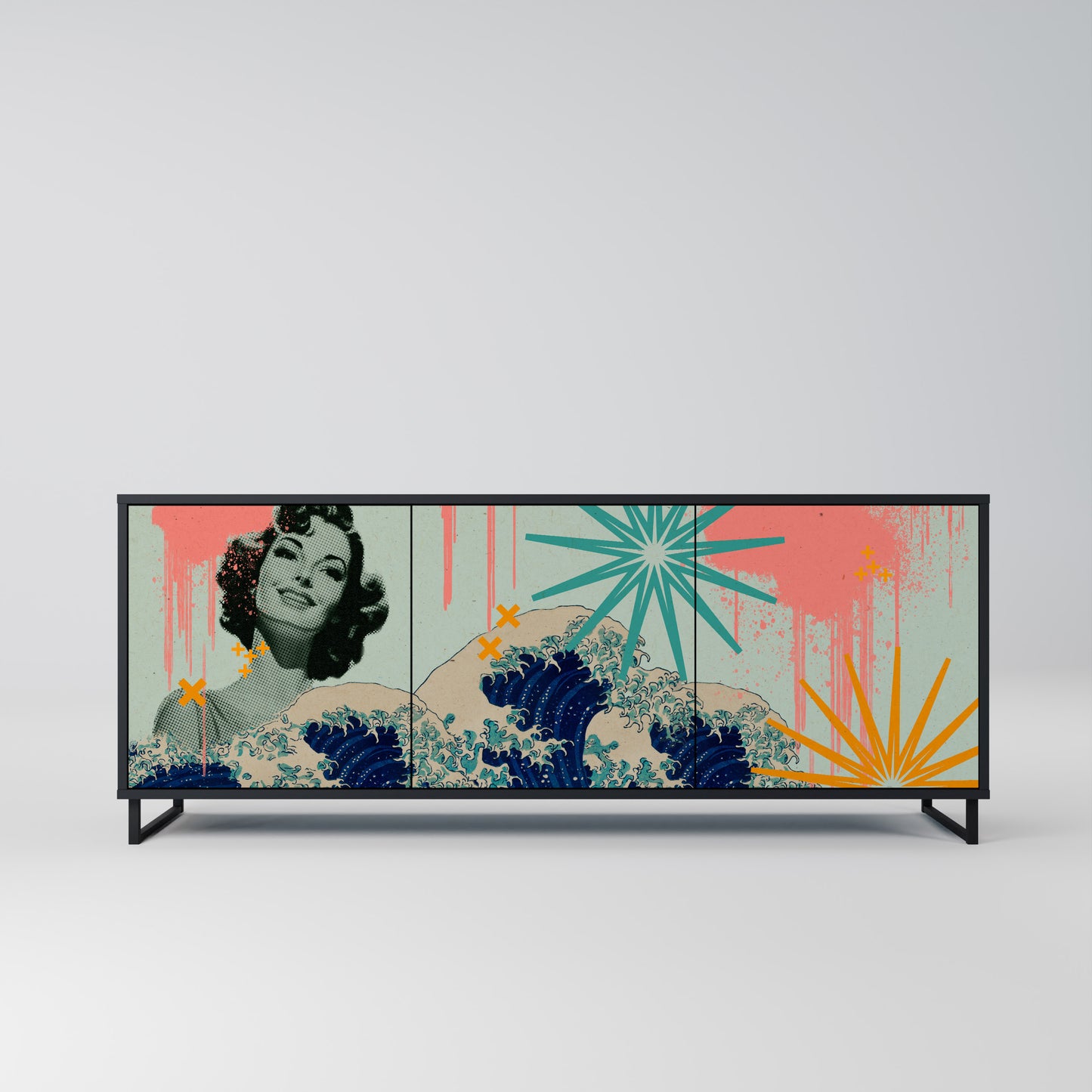 KANAGAWA BEAUTY 3-dörrars skänk i svart finish