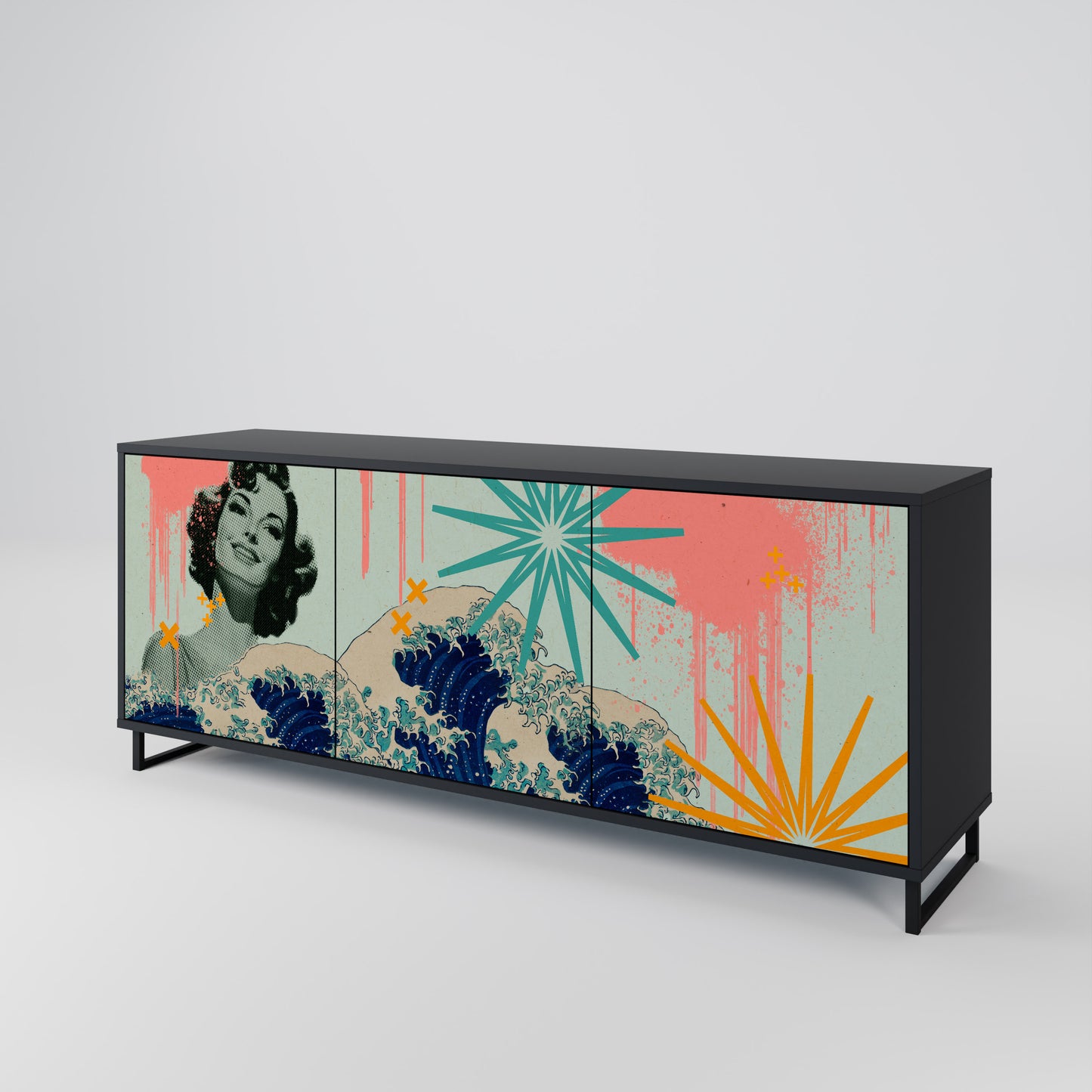 KANAGAWA BEAUTY 3-dörrars skänk i svart finish