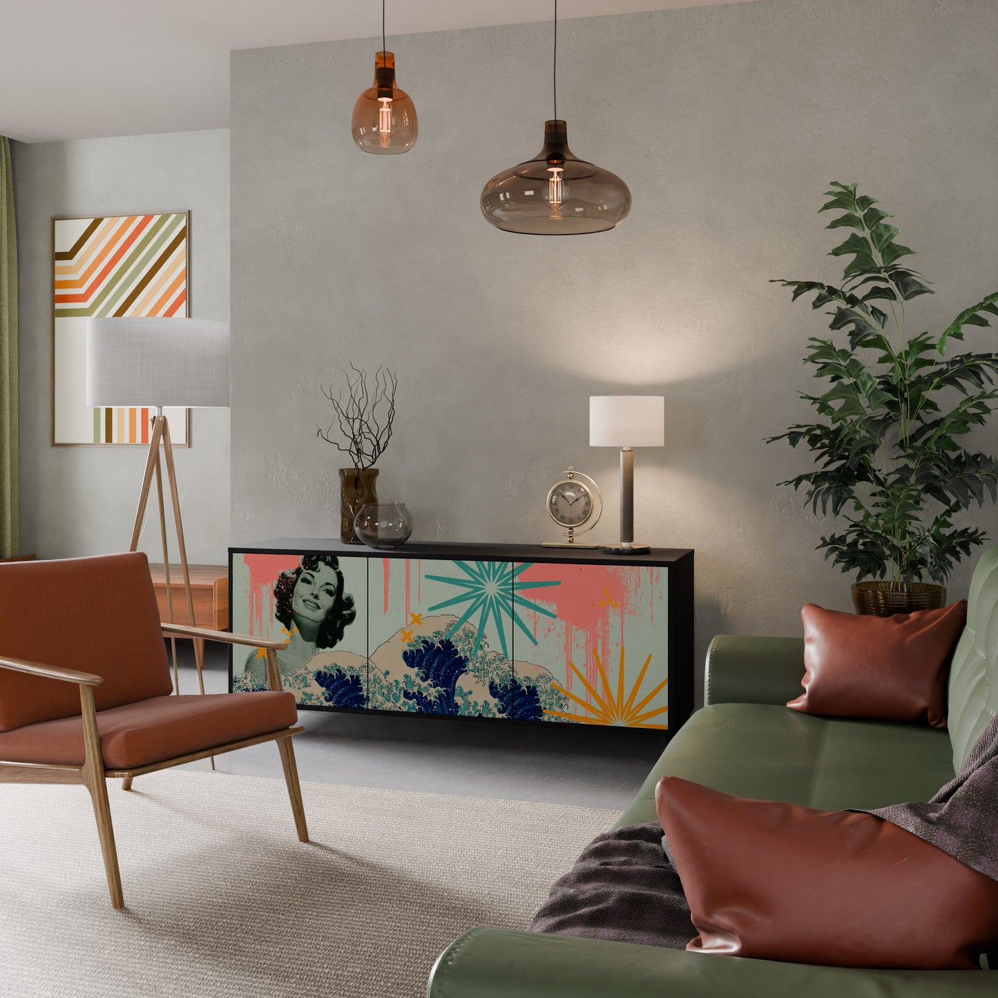 KANAGAWA BEAUTY 3-dörrars skänk i svart finish