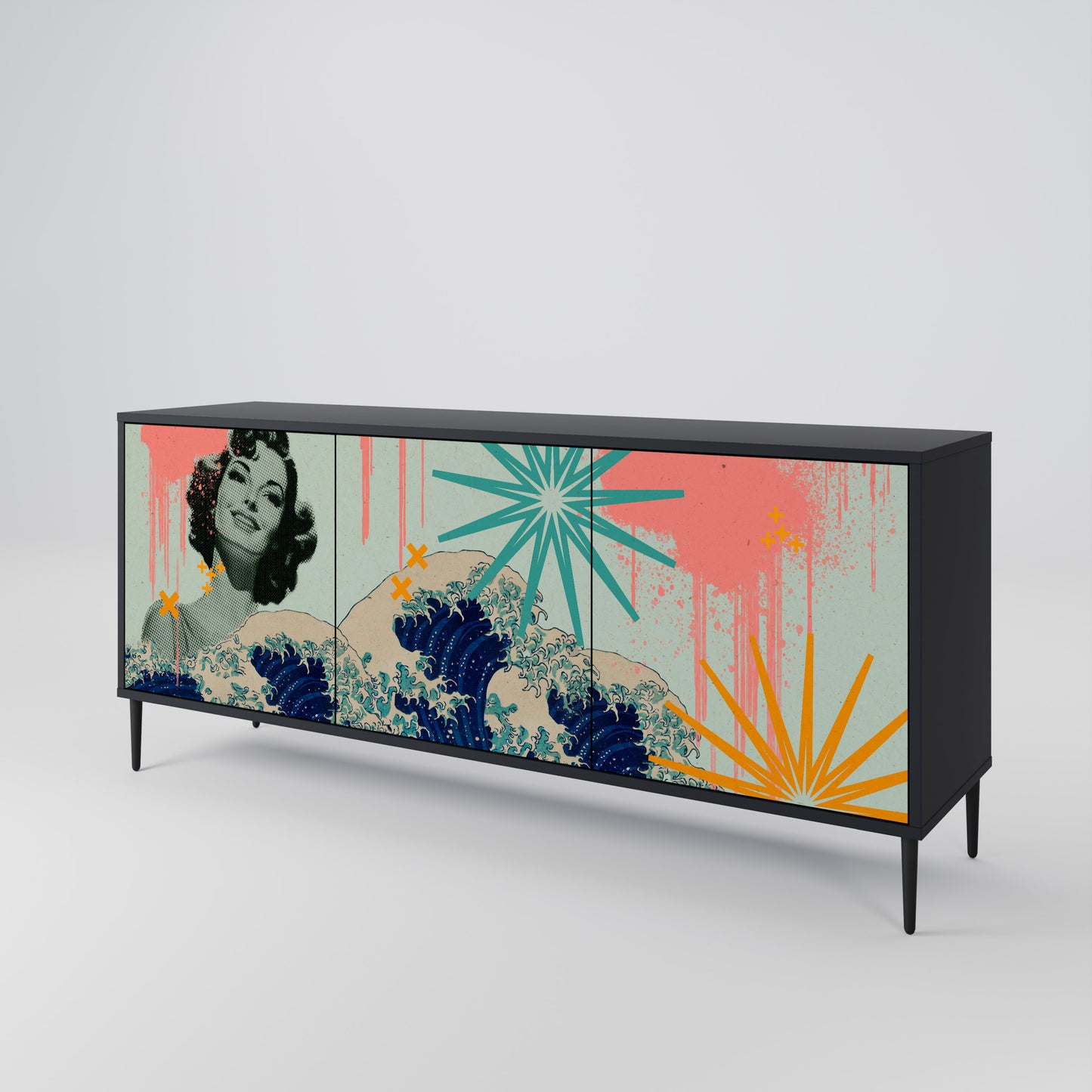 KANAGAWA BEAUTY 3-dörrars skänk i svart finish