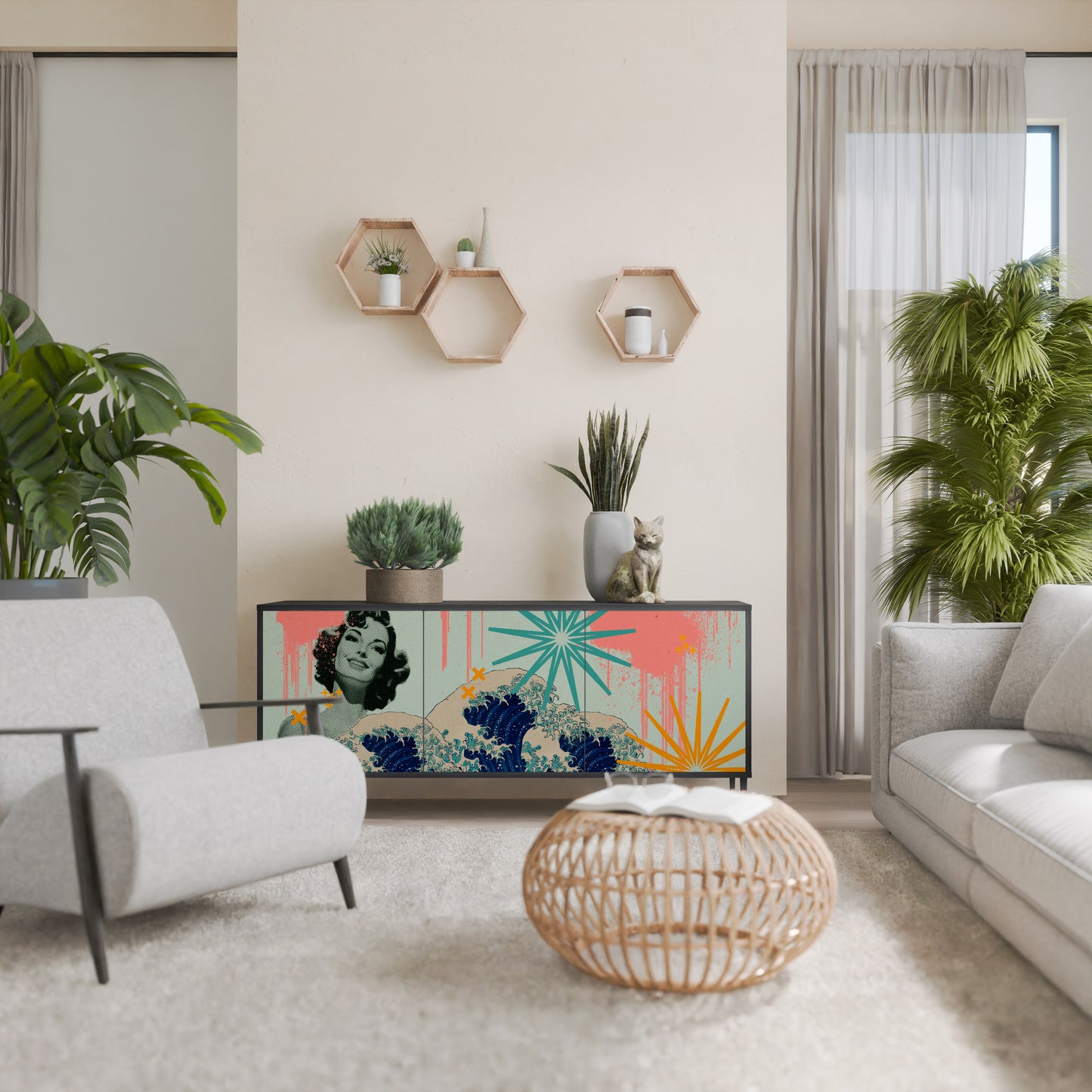 KANAGAWA BEAUTY 3-dörrars skänk i svart finish