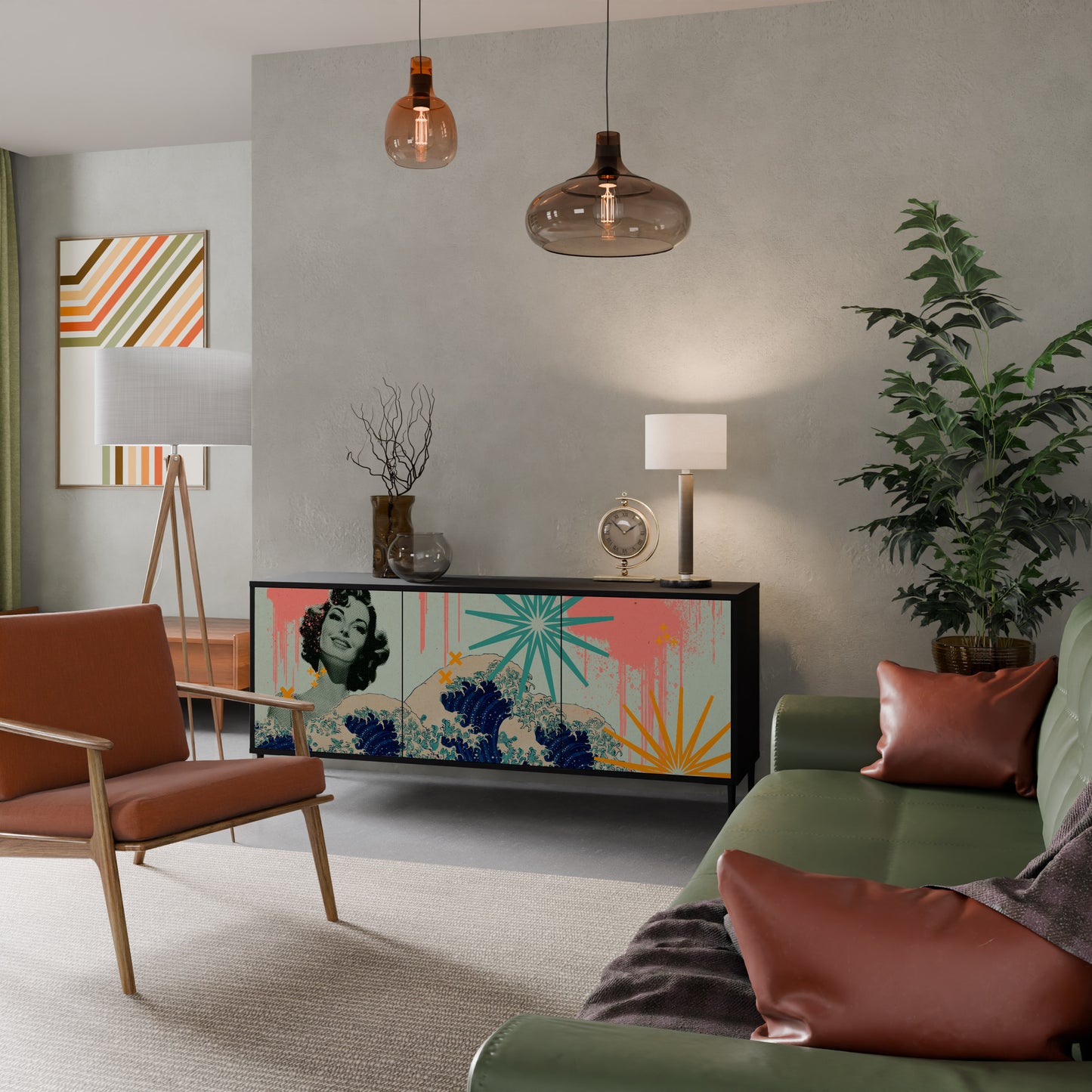 KANAGAWA BEAUTY 3-dörrars skänk i svart finish