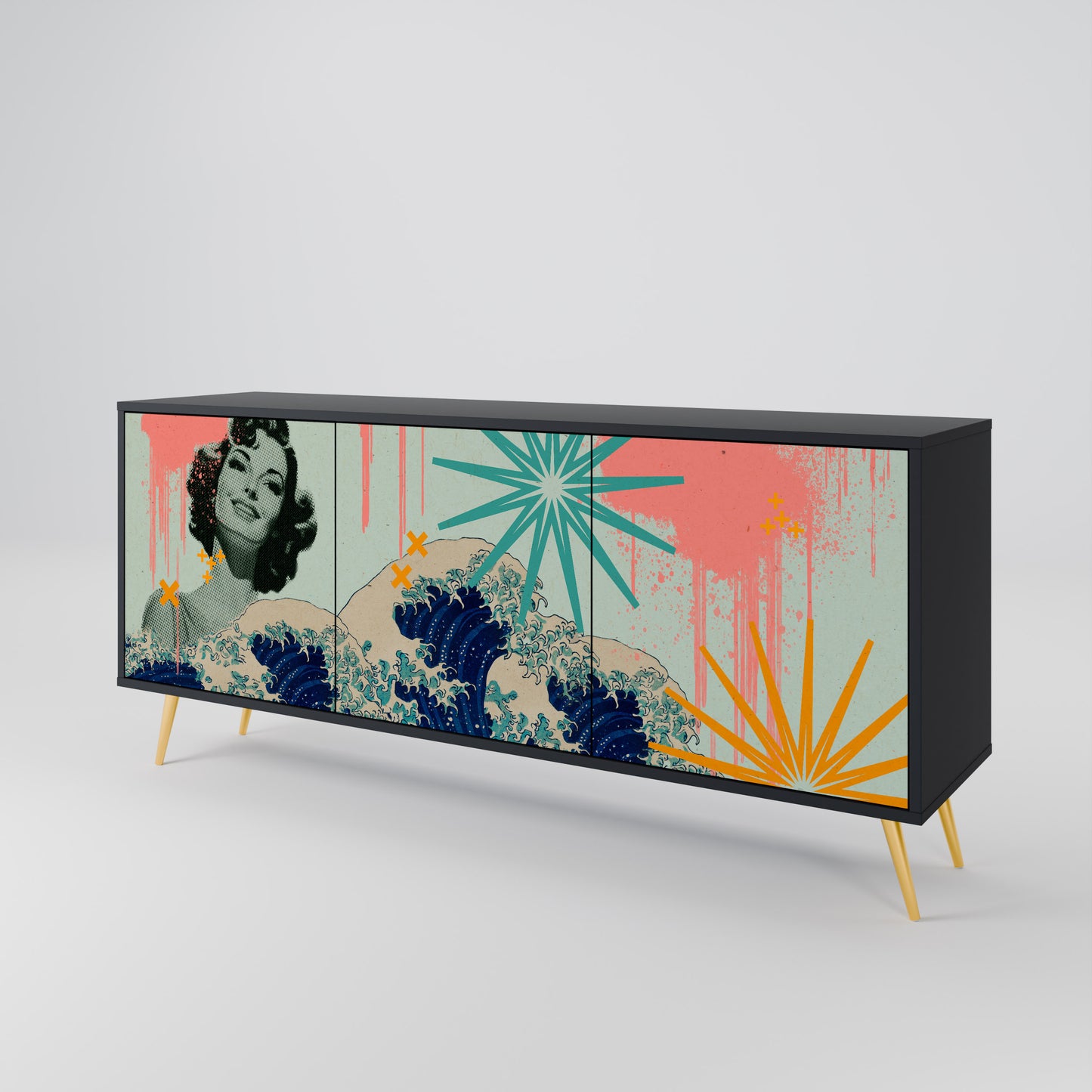 KANAGAWA BEAUTY 3-dörrars skänk i svart finish