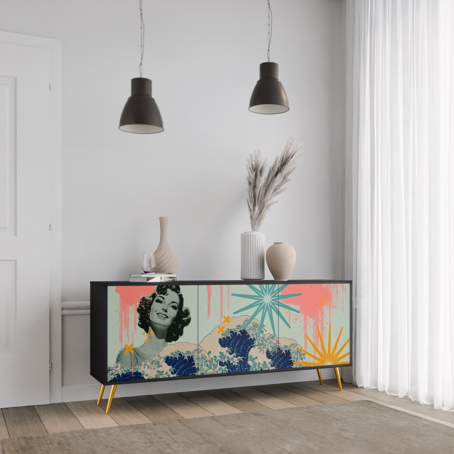KANAGAWA BEAUTY 3-dörrars skänk i svart finish