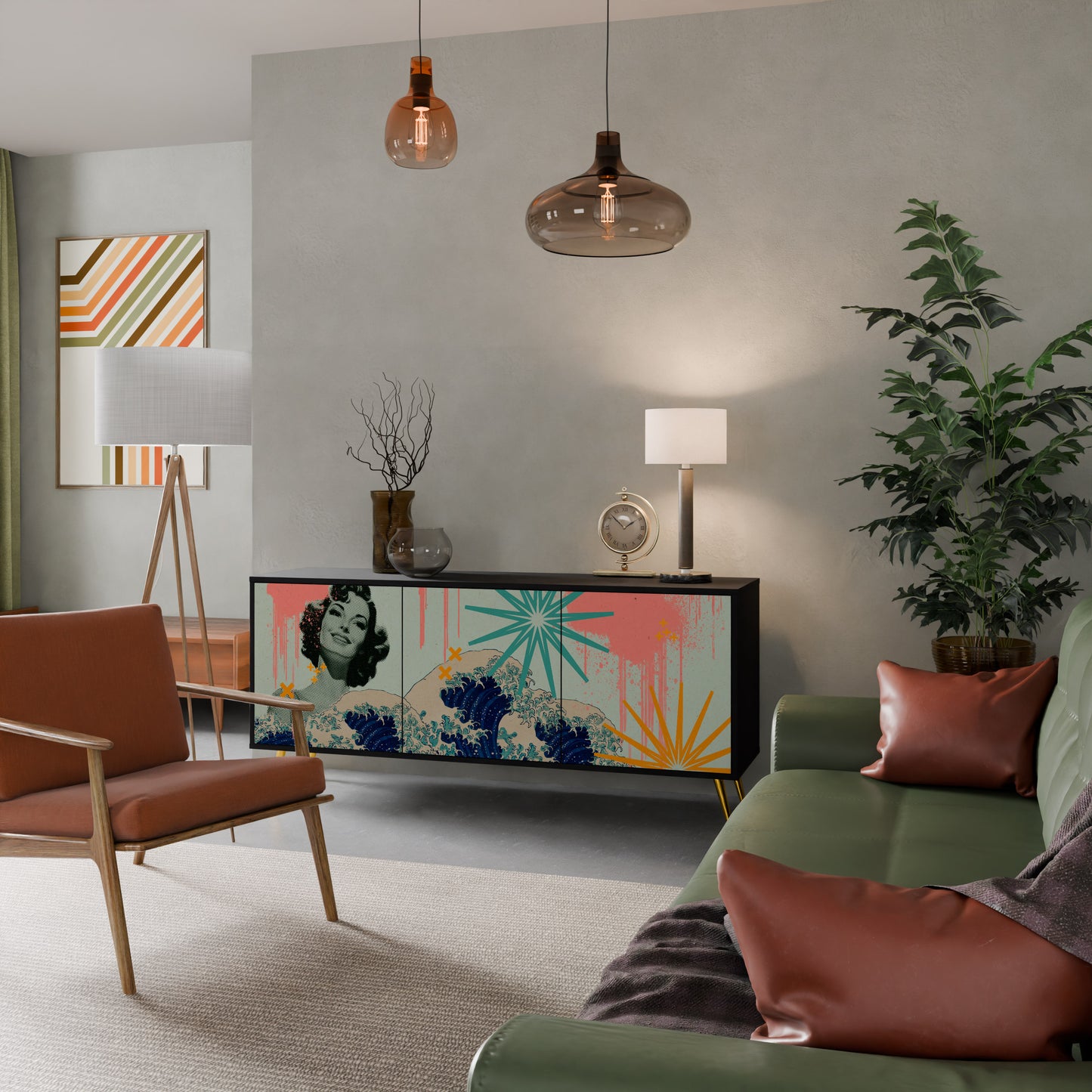 KANAGAWA BEAUTY 3-dörrars skänk i svart finish