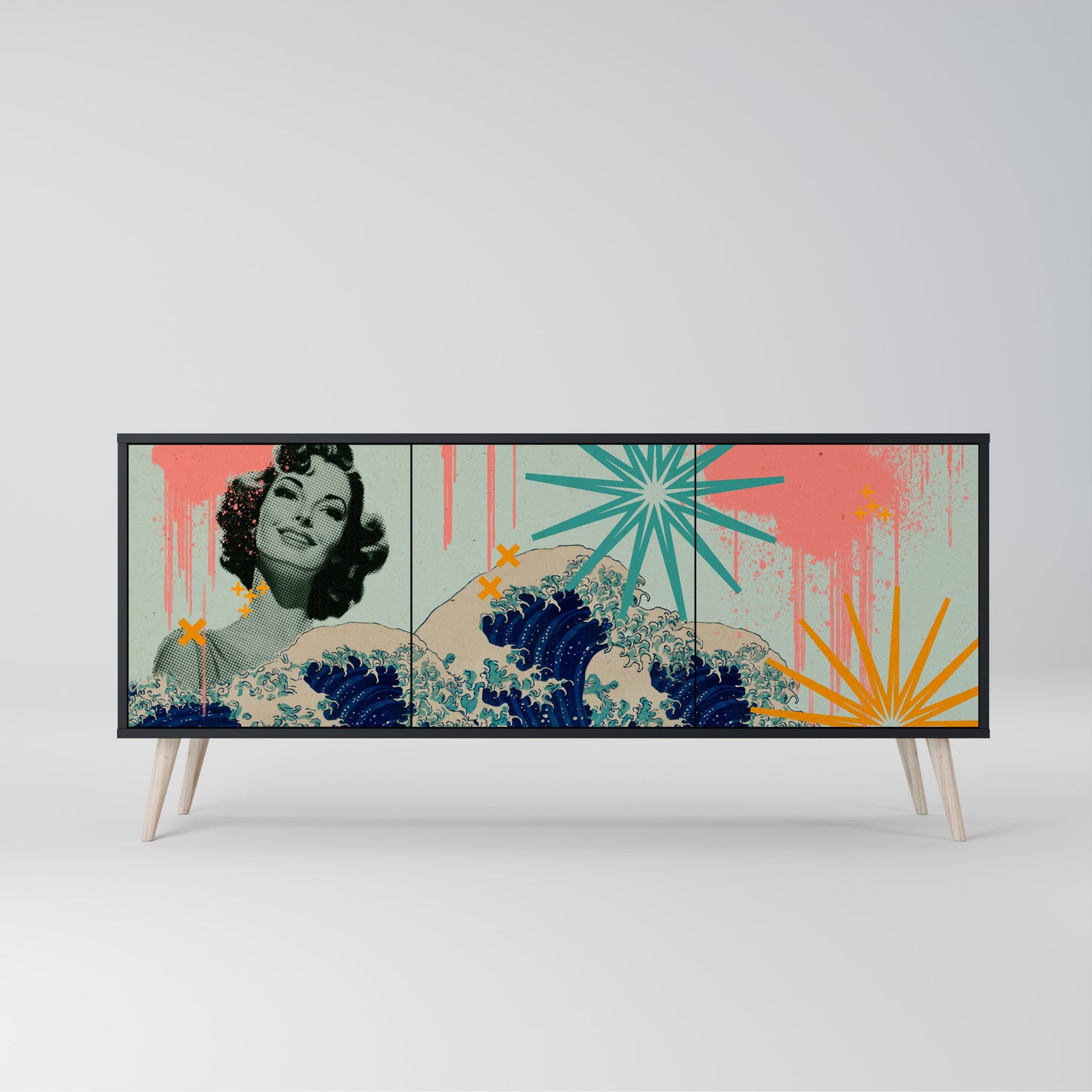 KANAGAWA BEAUTY 3-dörrars skänk i svart finish