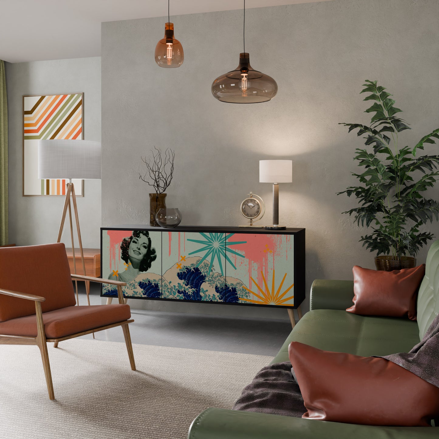 KANAGAWA BEAUTY 3-dörrars skänk i svart finish