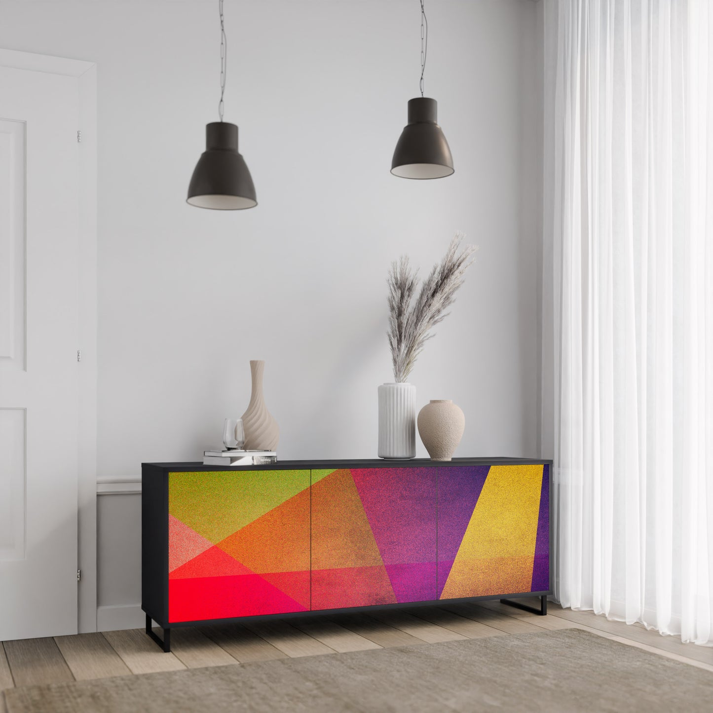 VIVID GEOMETRY 3-dörrars skänk i svart finish