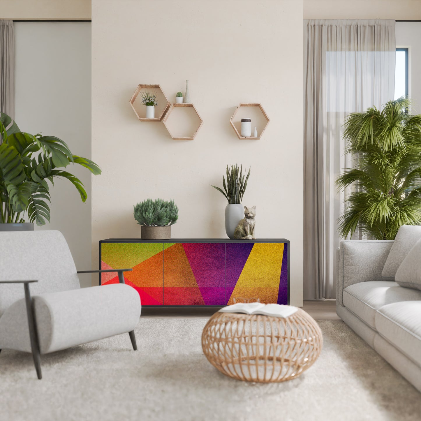 VIVID GEOMETRY 3-dörrars skänk i svart finish