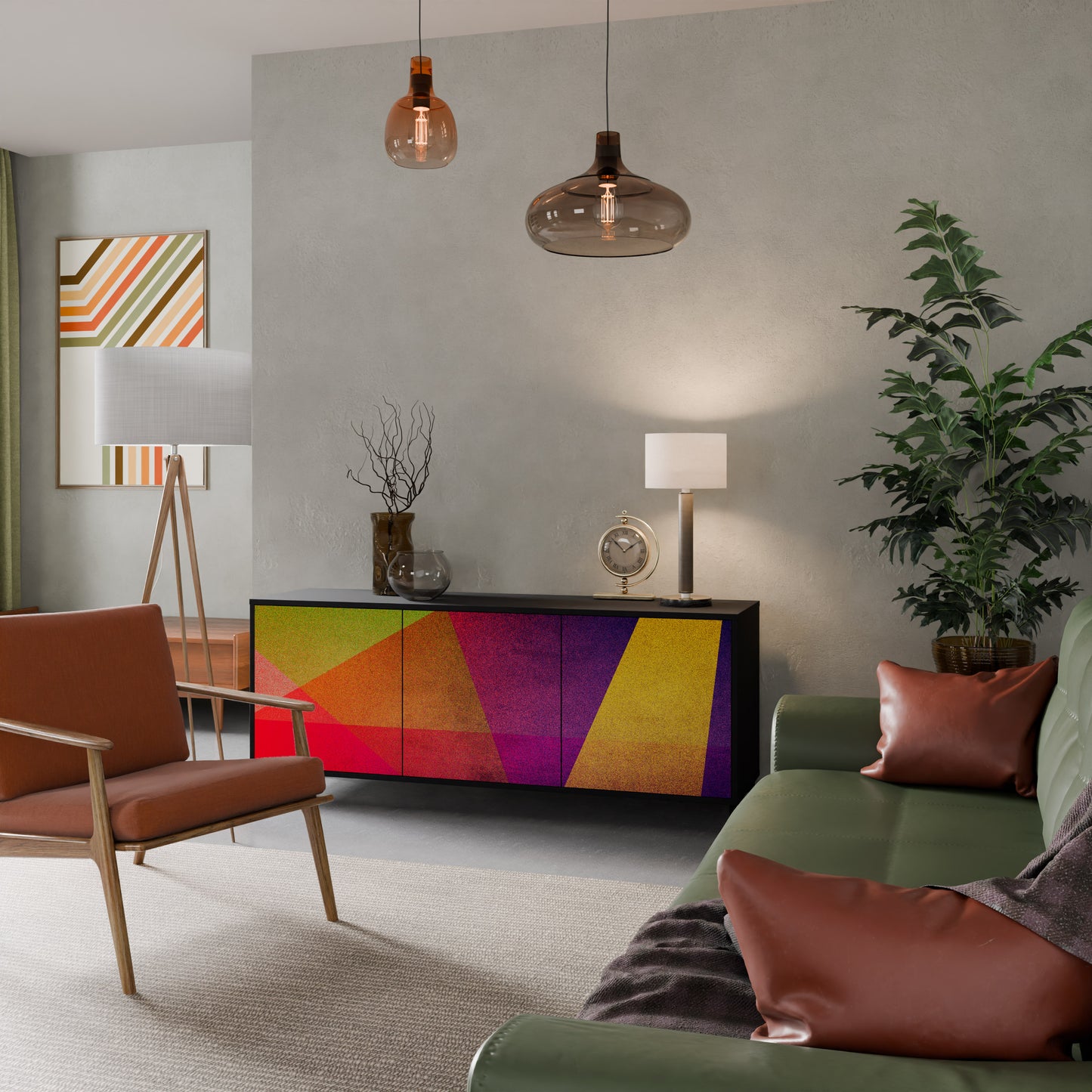 VIVID GEOMETRY 3-dörrars skänk i svart finish