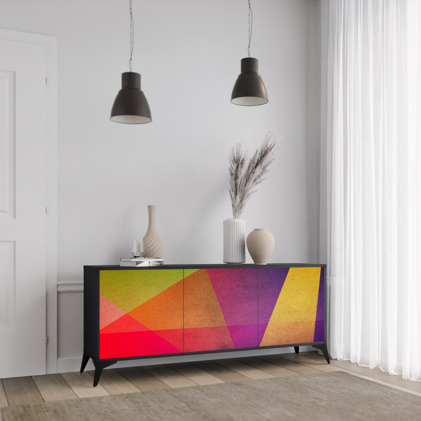 VIVID GEOMETRY 3-dörrars skänk i svart finish