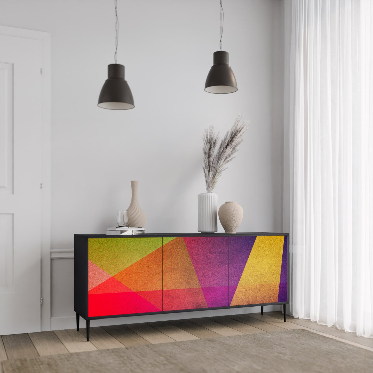 VIVID GEOMETRY 3-dörrars skänk i svart finish