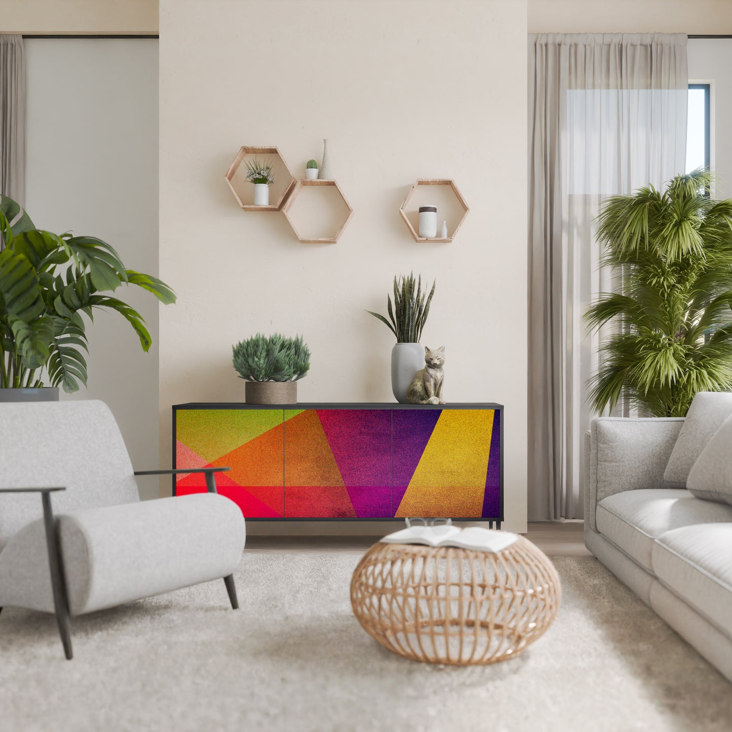 VIVID GEOMETRY 3-dörrars skänk i svart finish