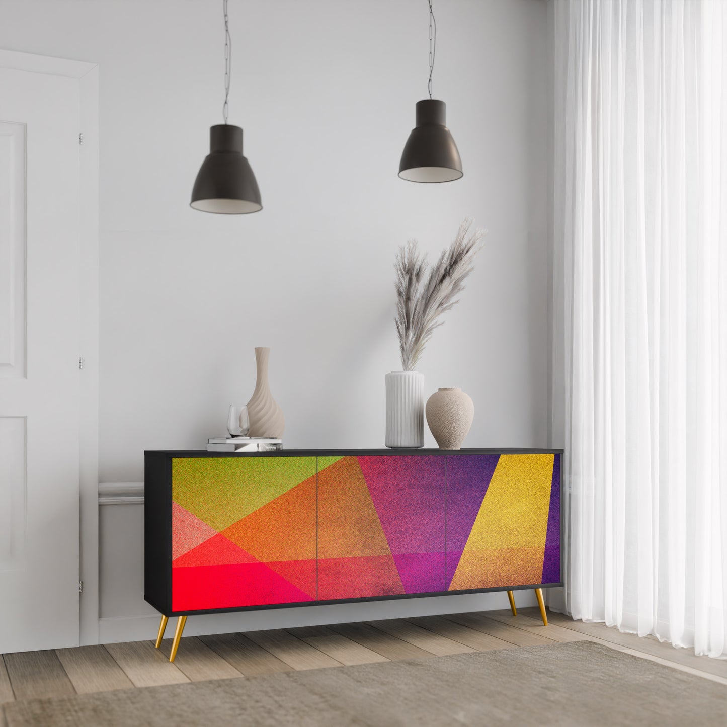 VIVID GEOMETRY 3-dörrars skänk i svart finish