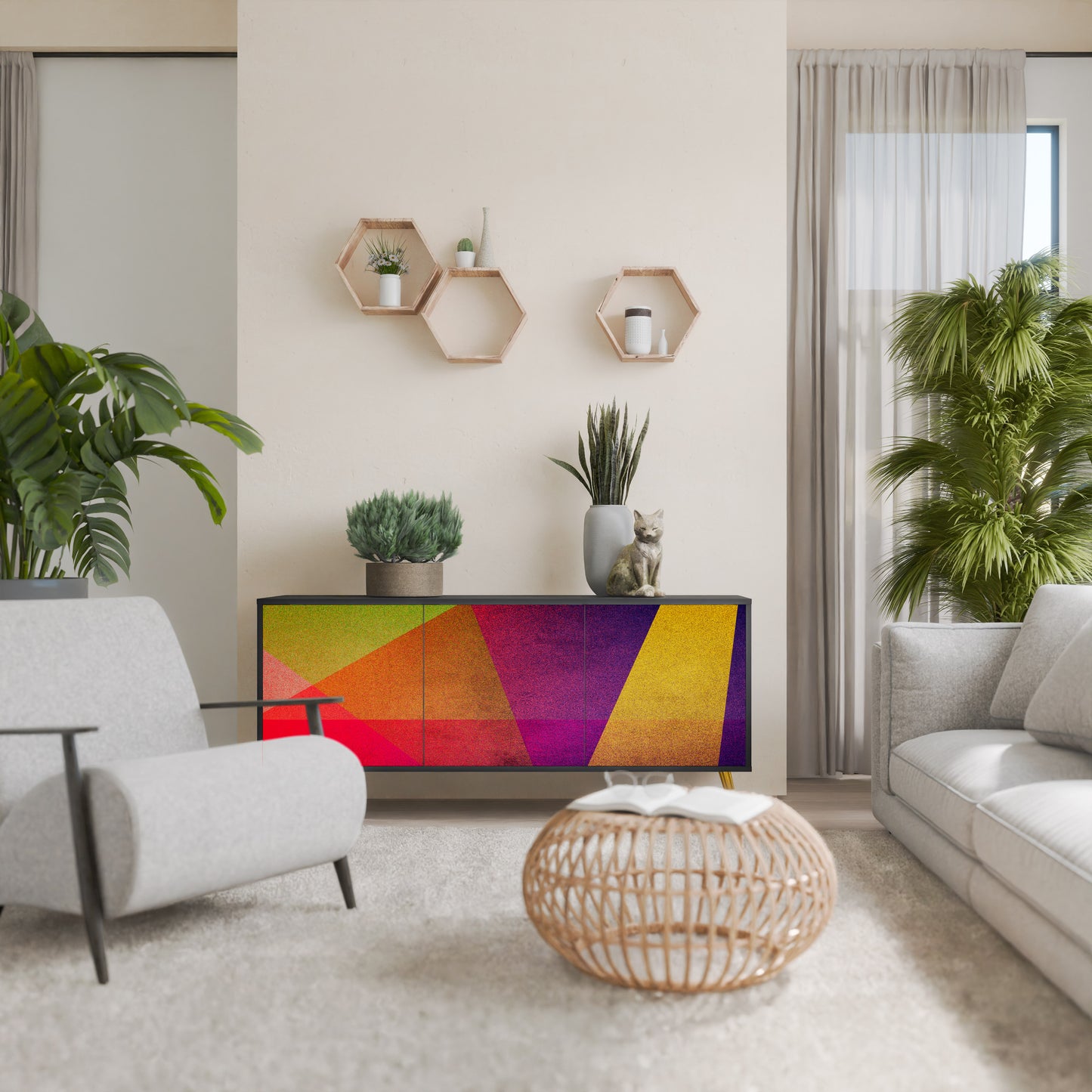 VIVID GEOMETRY 3-dörrars skänk i svart finish