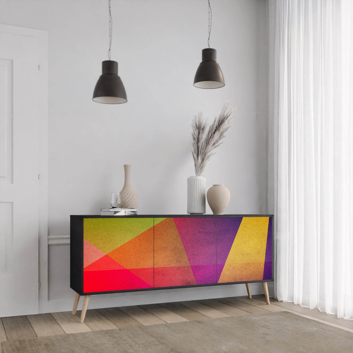 VIVID GEOMETRY 3-dörrars skänk i svart finish