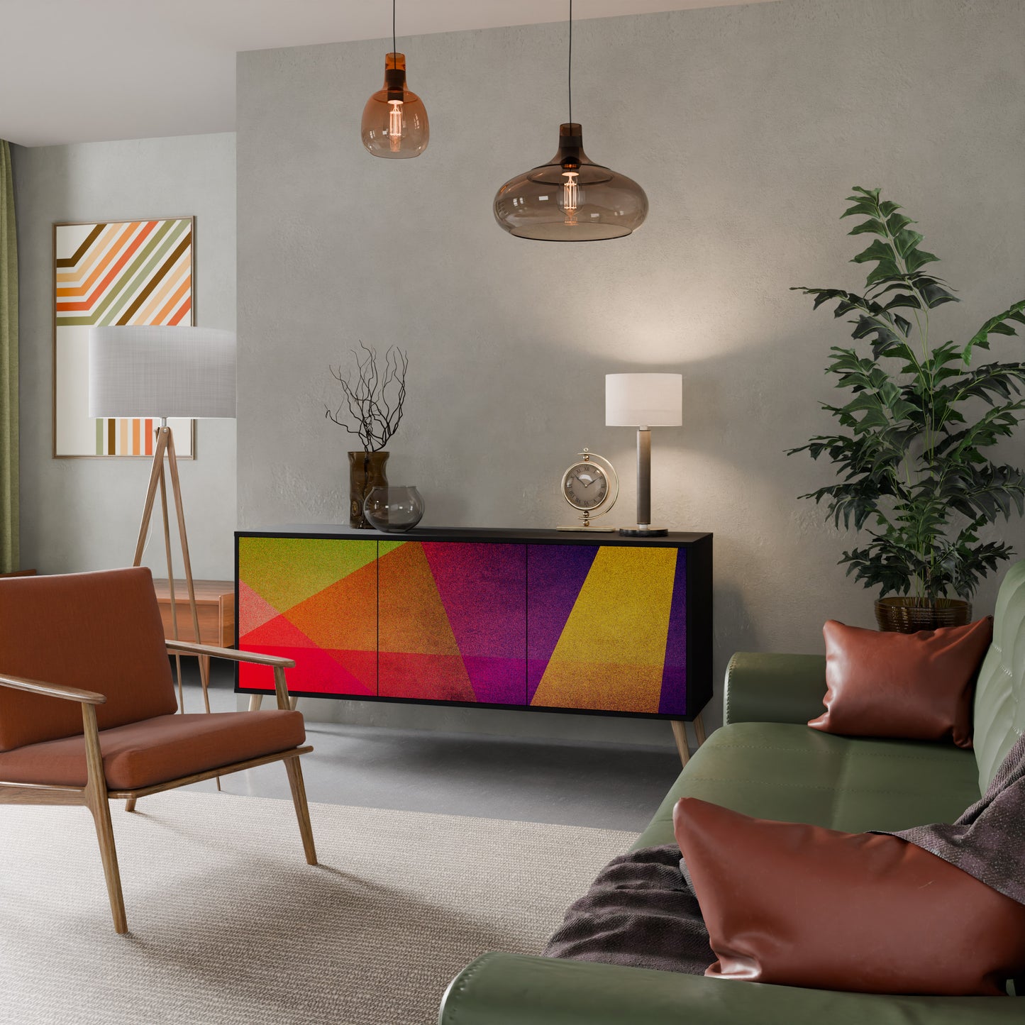 VIVID GEOMETRY 3-dörrars skänk i svart finish