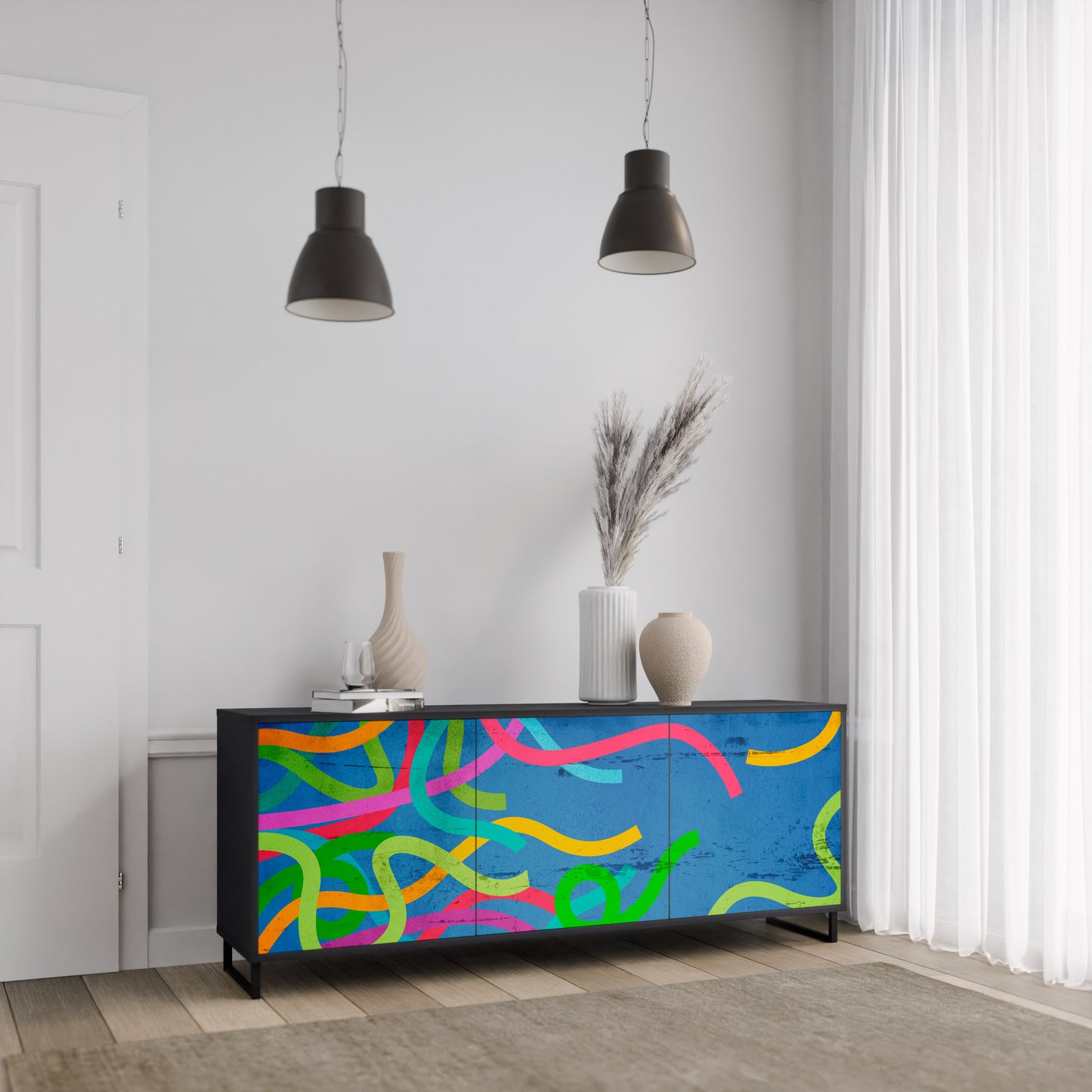 STREAMER TANGLE 3-Door Sideboard in Black Finish