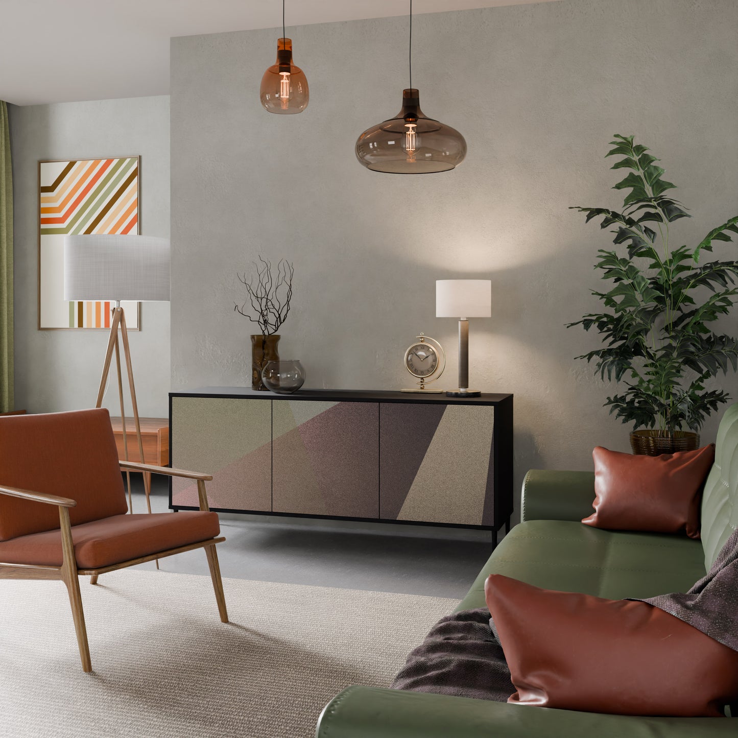 BEIGE GEOMETRY 3-dörrars skänk i svart finish