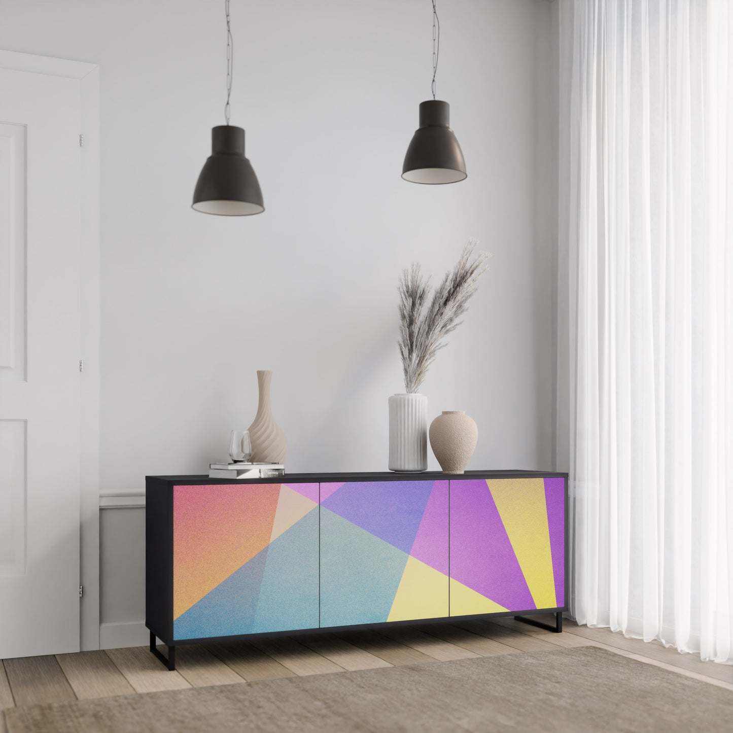 LJUS GEOMETRY 3-dörrars skänk i svart finish