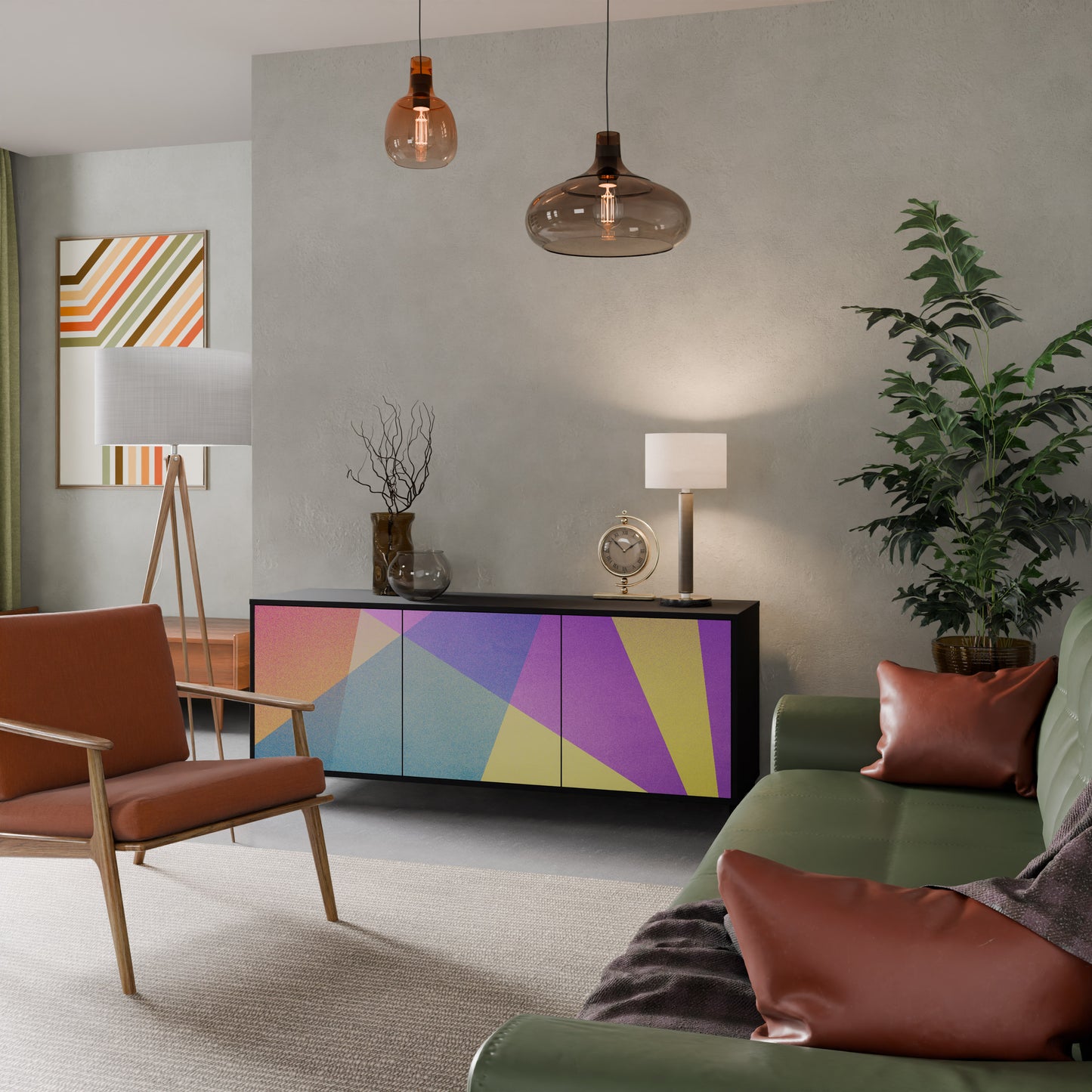 LJUS GEOMETRY 3-dörrars skänk i svart finish