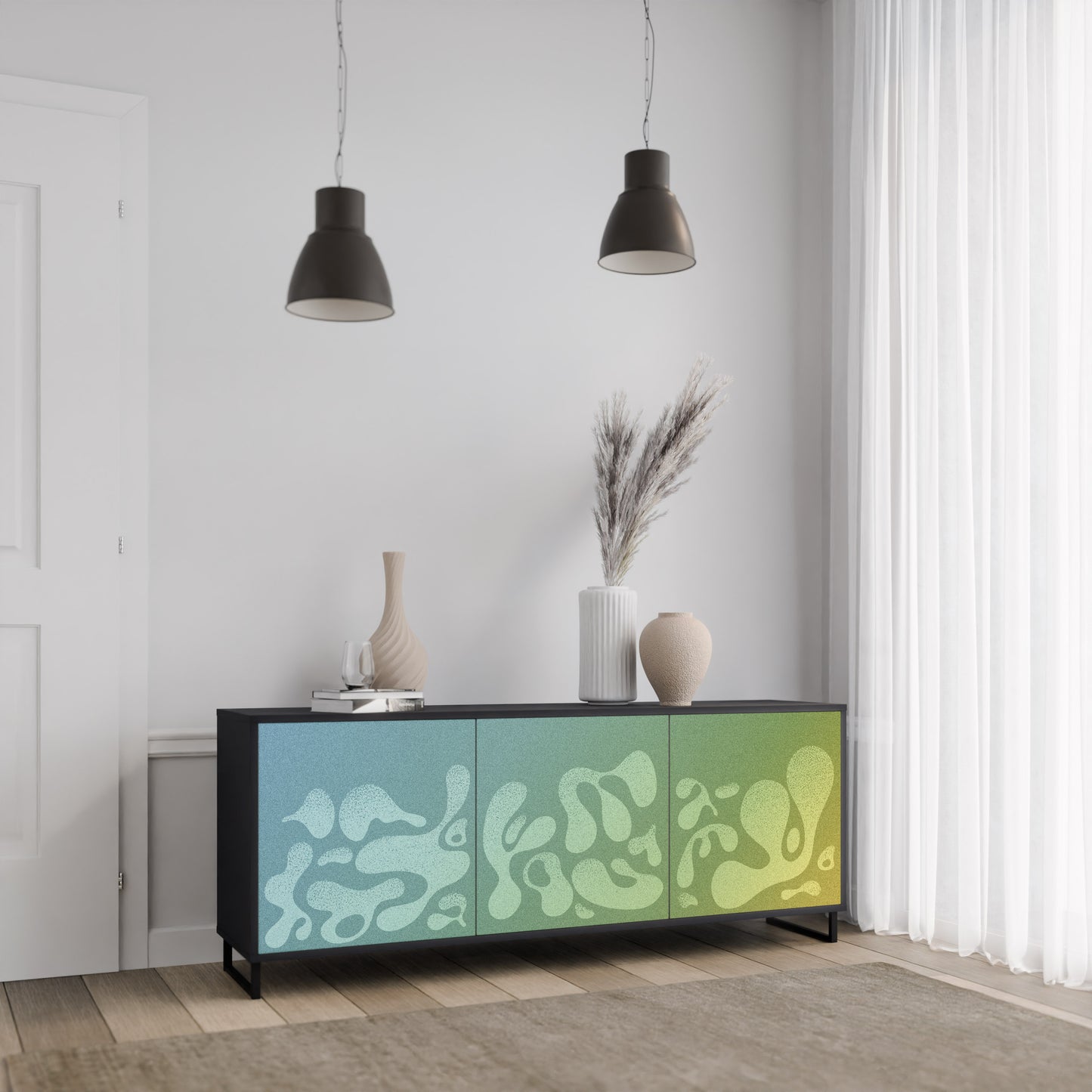 IRREGULAR BLUE 3-Door Sideboard in Black Finish