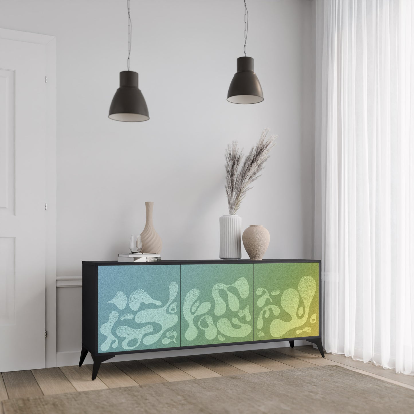 IRREGULAR BLUE 3-Door Sideboard in Black Finish