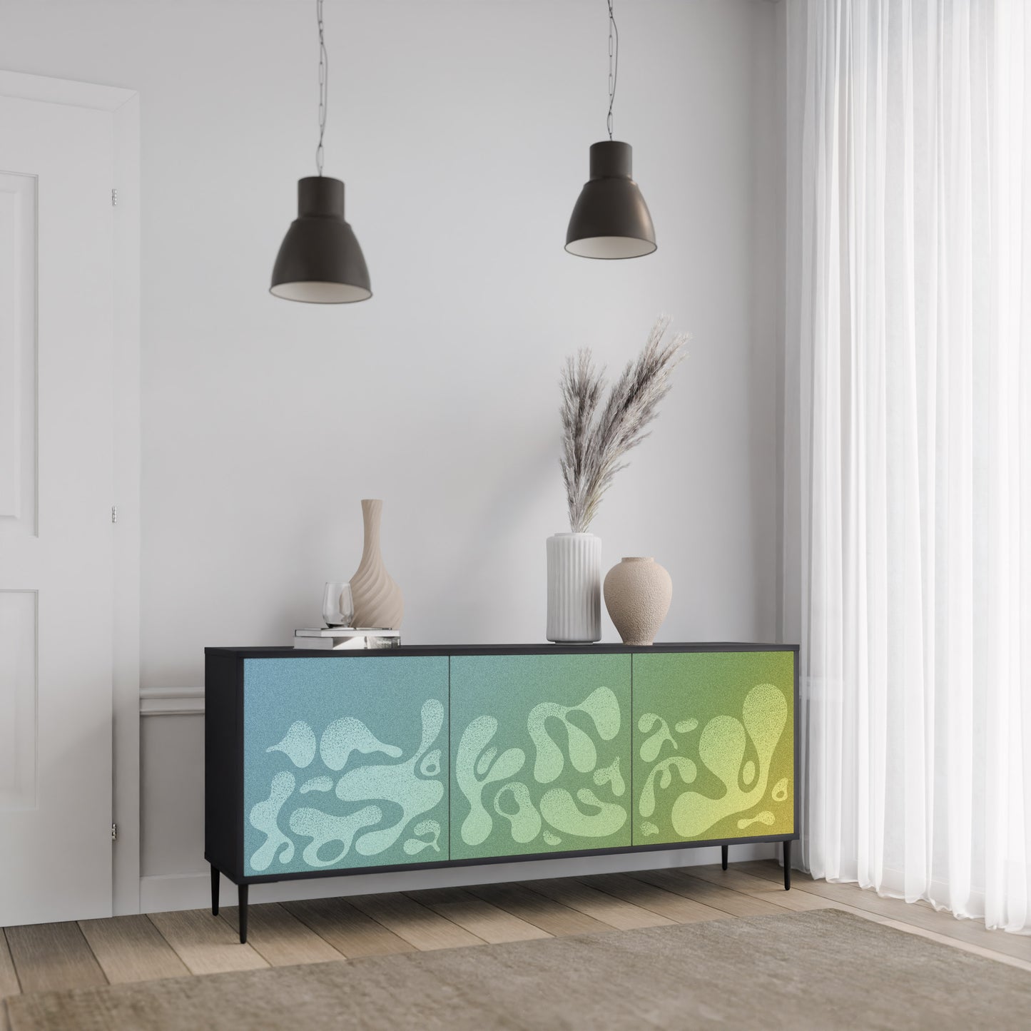 IRREGULAR BLUE 3-Door Sideboard in Black Finish