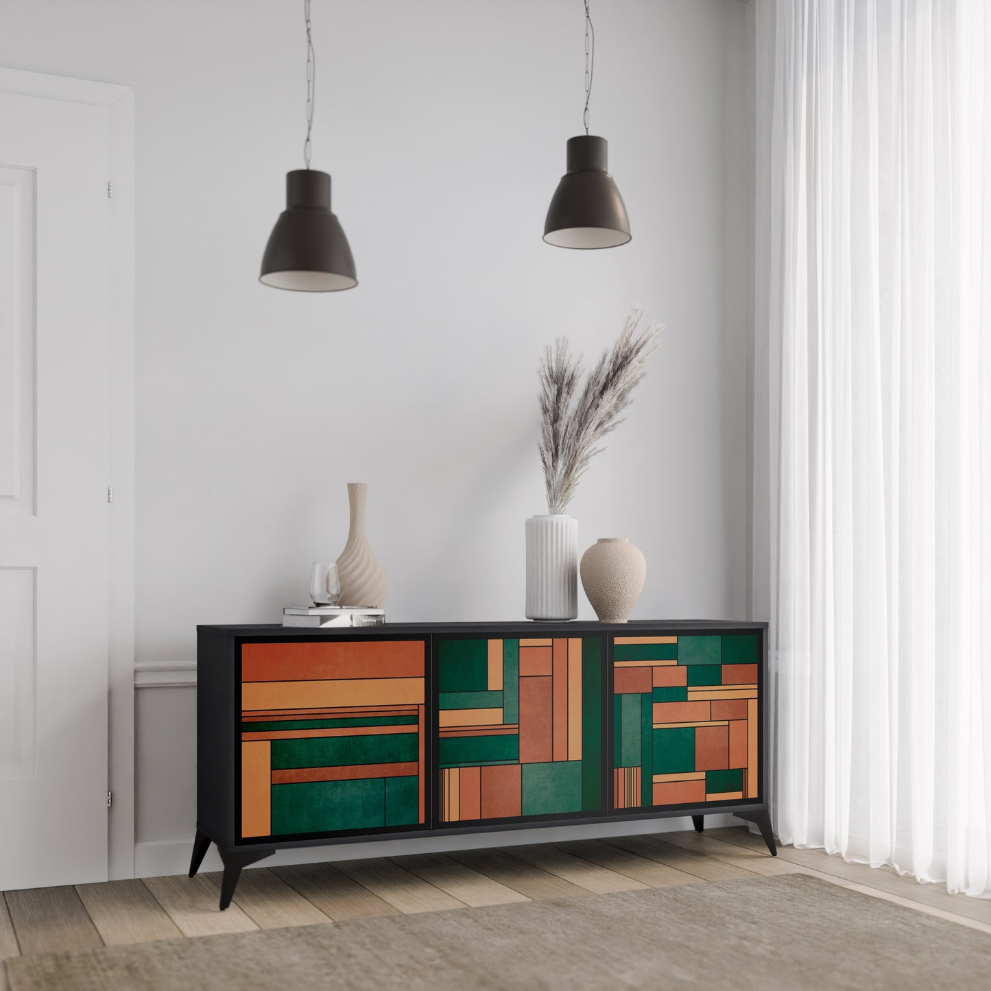 EARTHY FIGURES 3-dörrars skänk i svart finish