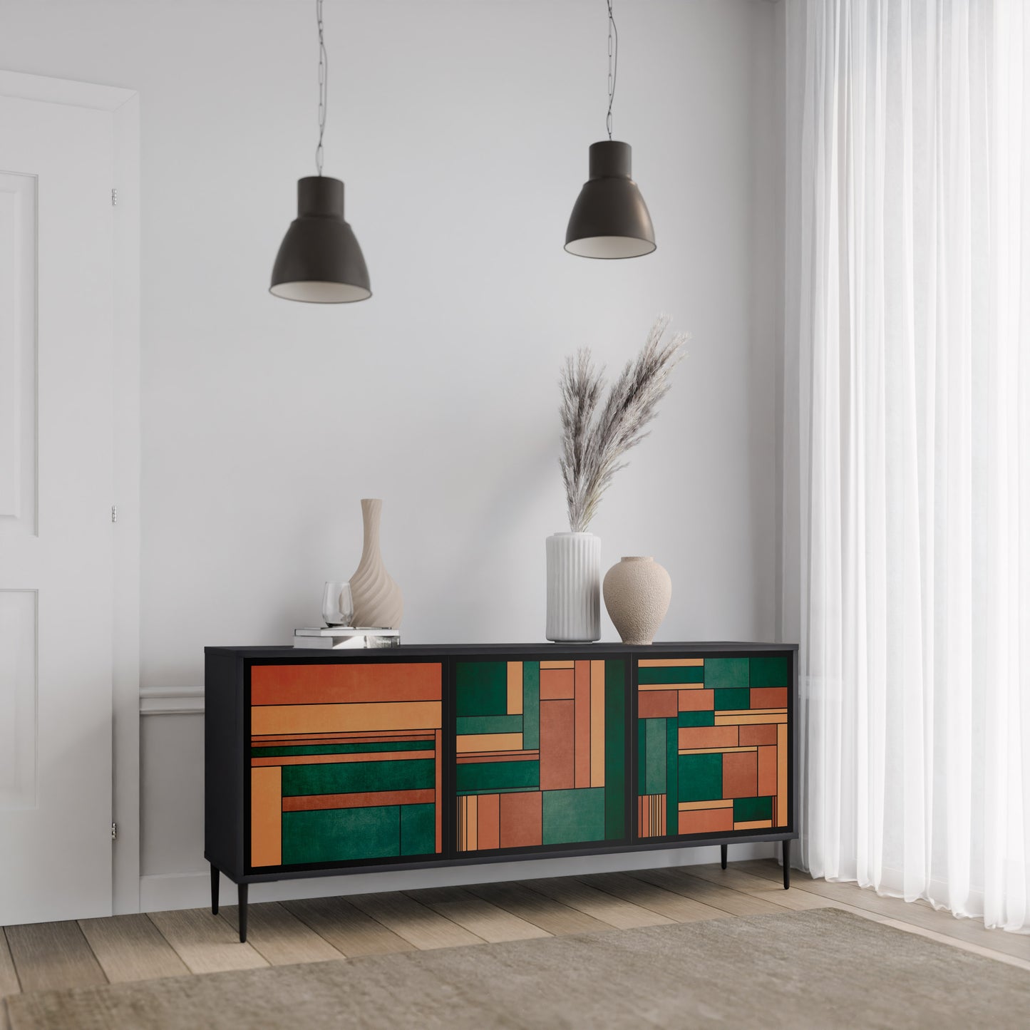 EARTHY FIGURES 3-dörrars skänk i svart finish