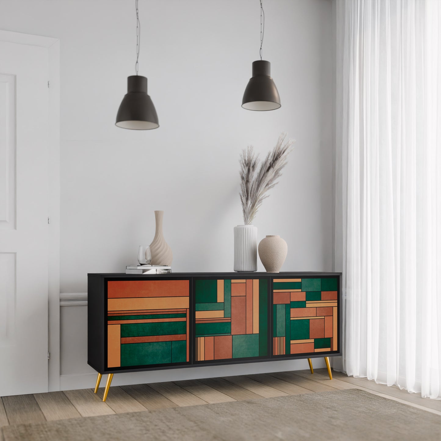 EARTHY FIGURES 3-dörrars skänk i svart finish