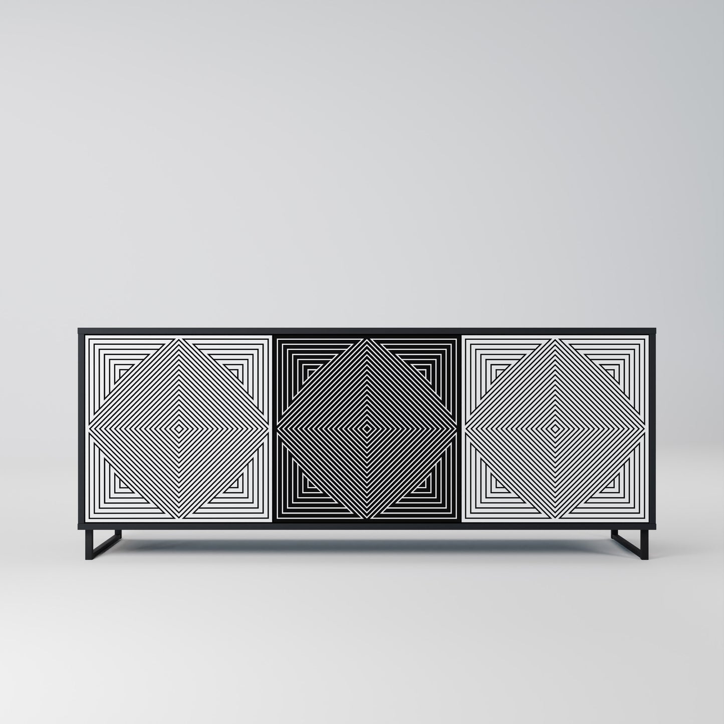 POLYGON ILLUSION 3-Door Sideboard in Black Finish