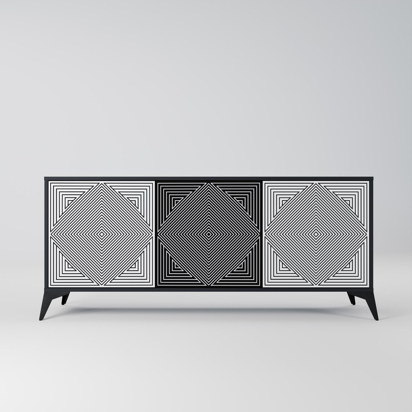 POLYGON ILLUSION 3-Door Sideboard in Black Finish